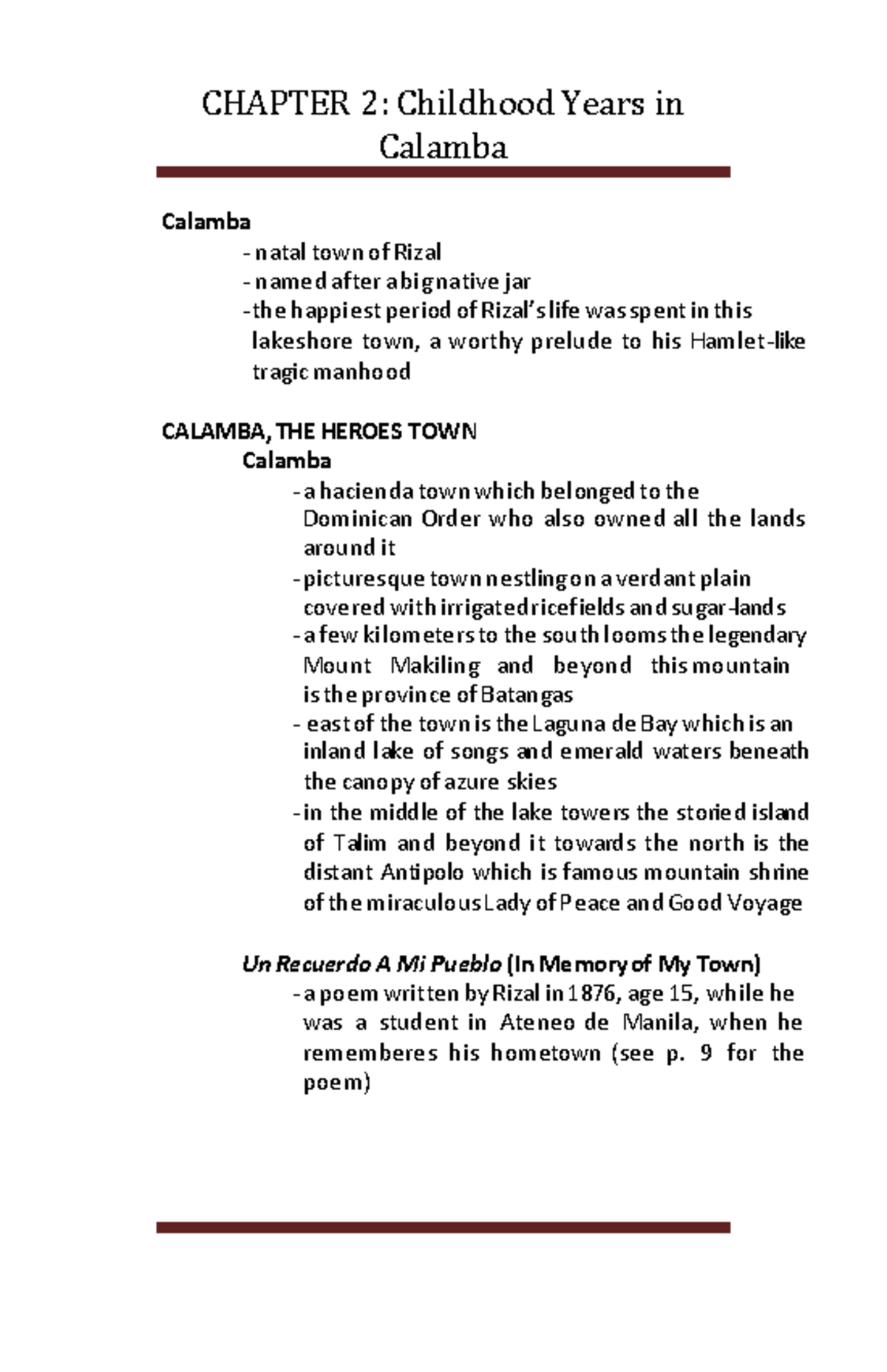 Export Document - Calamba Calamba - natal town of Rizal - named after a ...