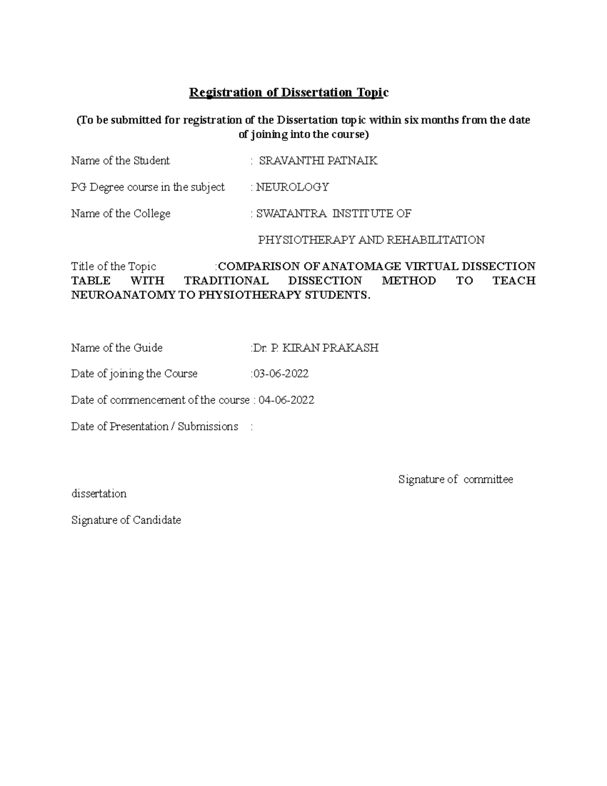 Final Registration of Dissertation Topic 29082022 - Registration of ...