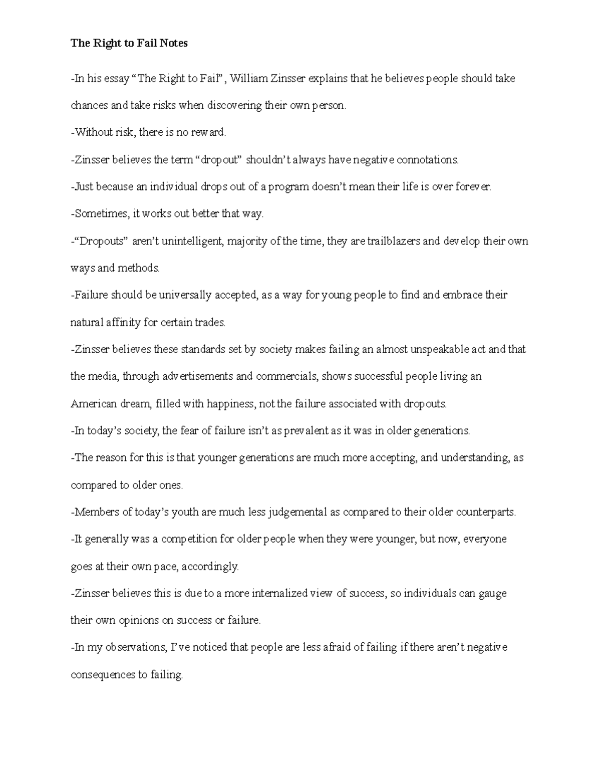 The right to fail notes - towson university - The Right to Fail Notes ...