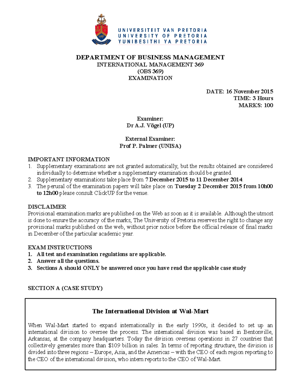 Exam 16 November 2015, questions - DEPARTMENT OF BUSINESS MANAGEMENT ...