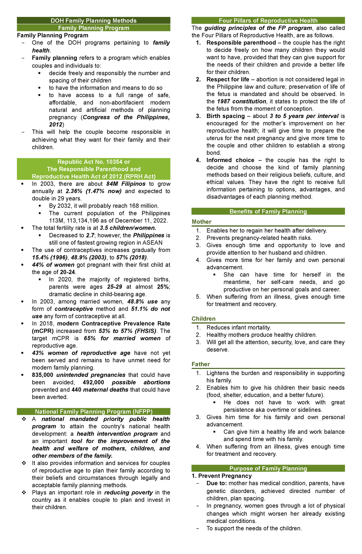 NCM 104 Lecture (DOH Family Planning Methods) - DOH Family Planning ...