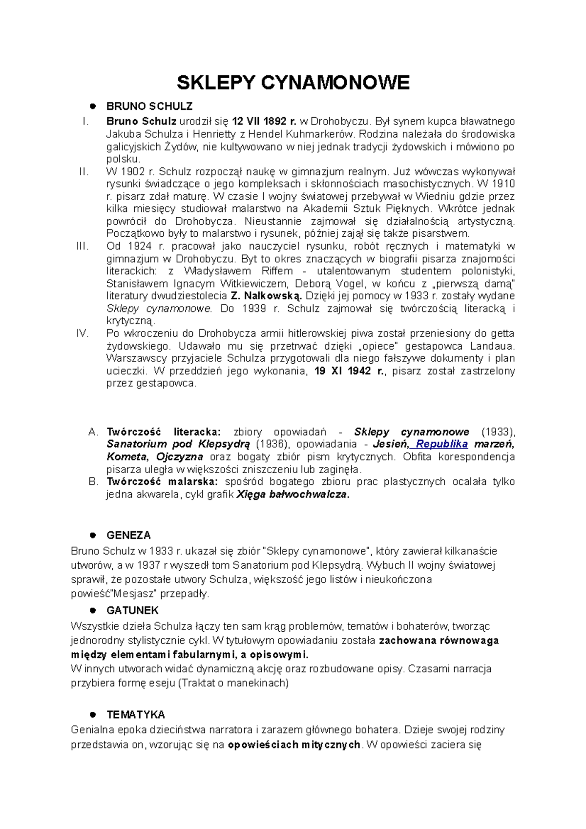 Sklepy Cynamonowe - polski - SKLEPY CYNAMONOWE BRUNO SCHULZ I. Bruno