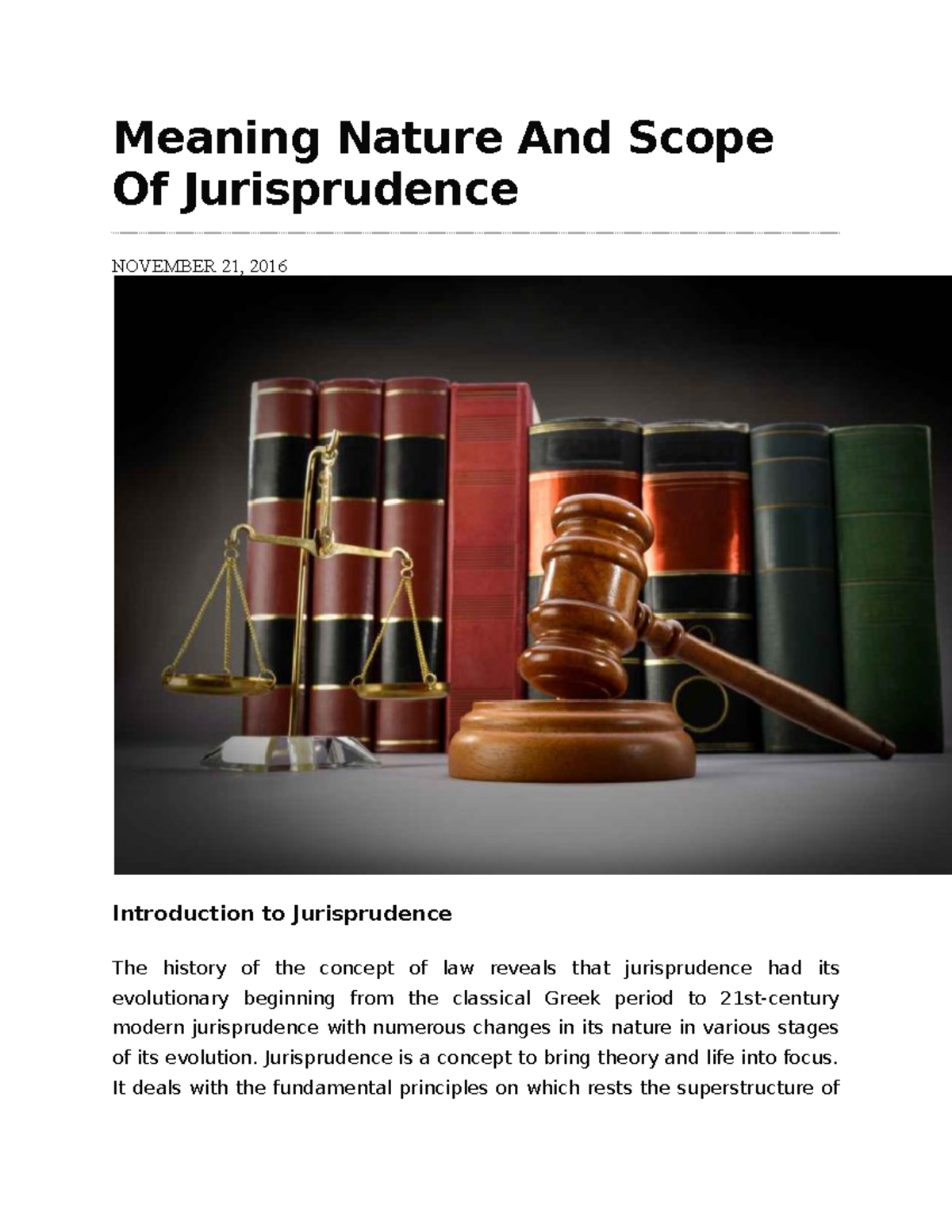 Meaning Nature And Scope Of Jurisprudence Meaning Nature And Scope Of Jurisprudence NOVEMBER