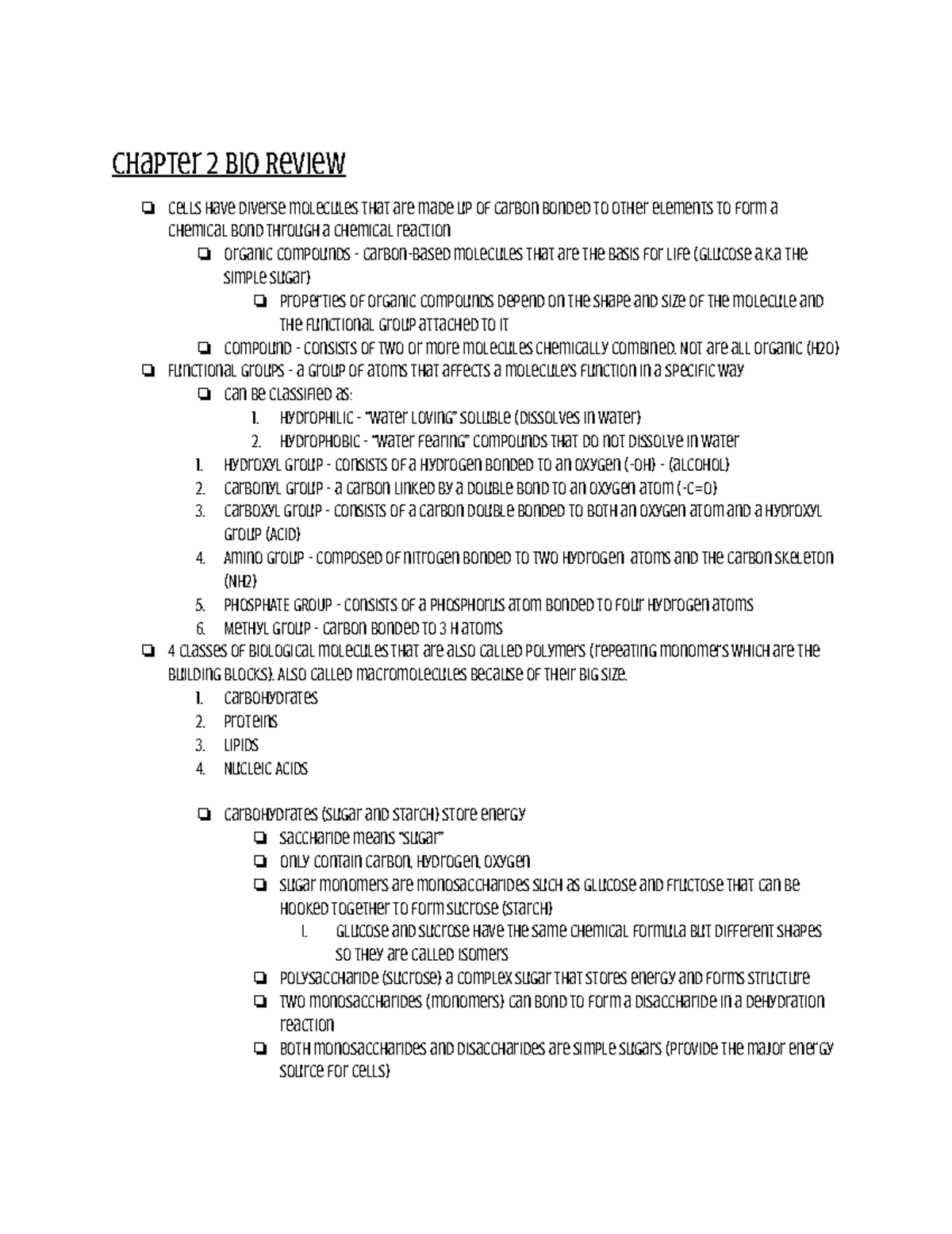 Chapter 2 Bio Review - Chapter 2 Bio Review Cells have diverse ...