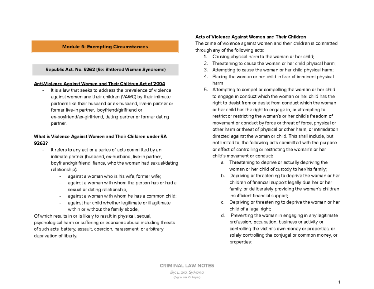 CRIM - mod 6 - Art. 12 of the RPC - Anti-Violence Against Women and ...