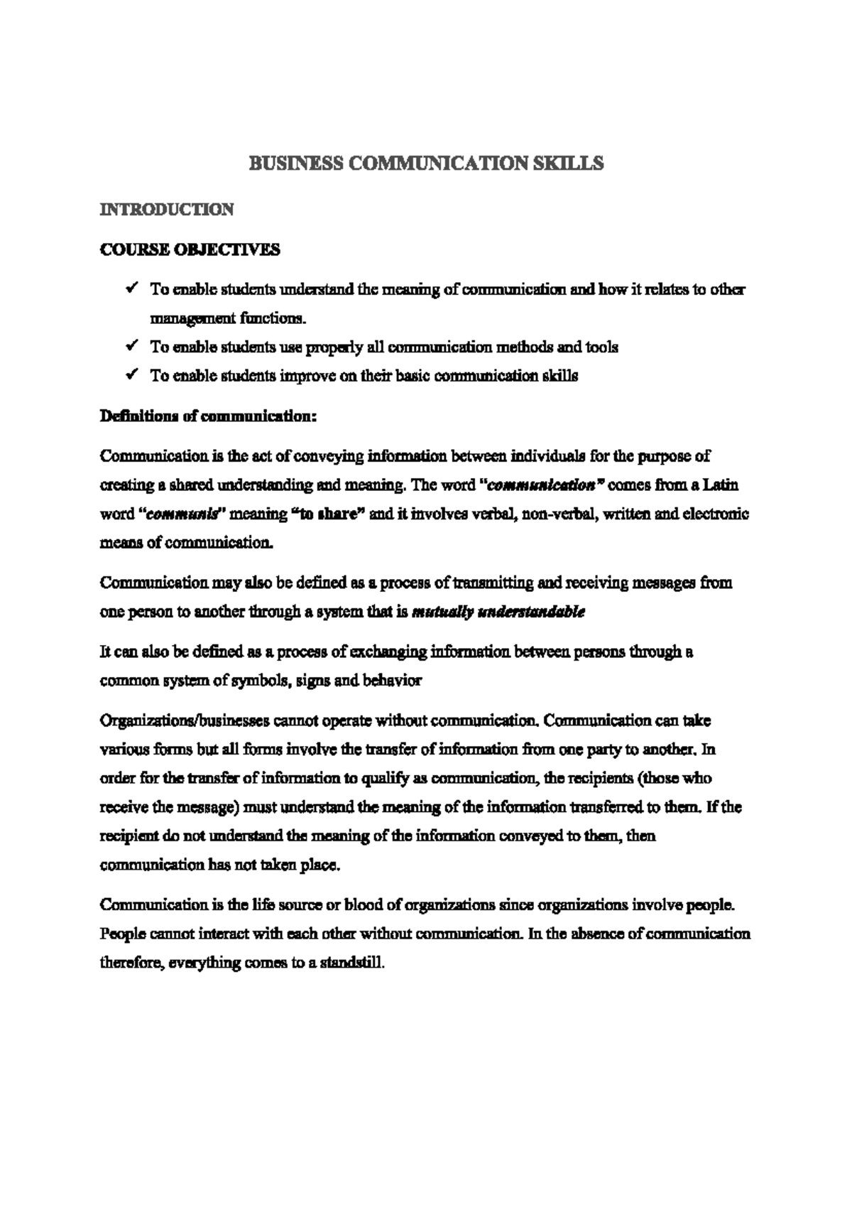 Communication Skills - BUSINESS COMMUNICATION SKILLS INTRODUCTION ...