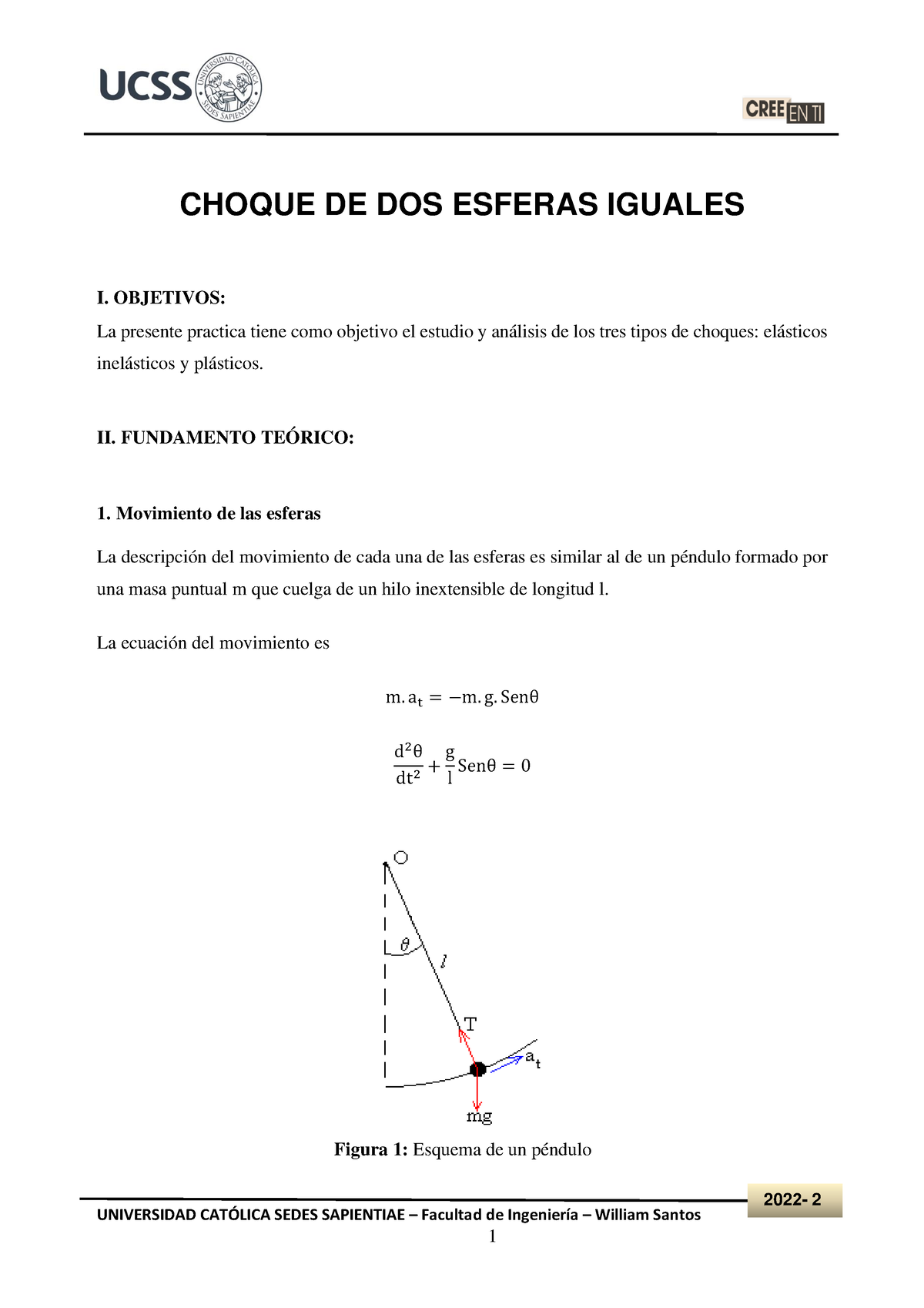 LAB. N°1 [Choque De Dos Esferas Iguales] - UNIVERSIDAD CATÓLICA SEDES ...