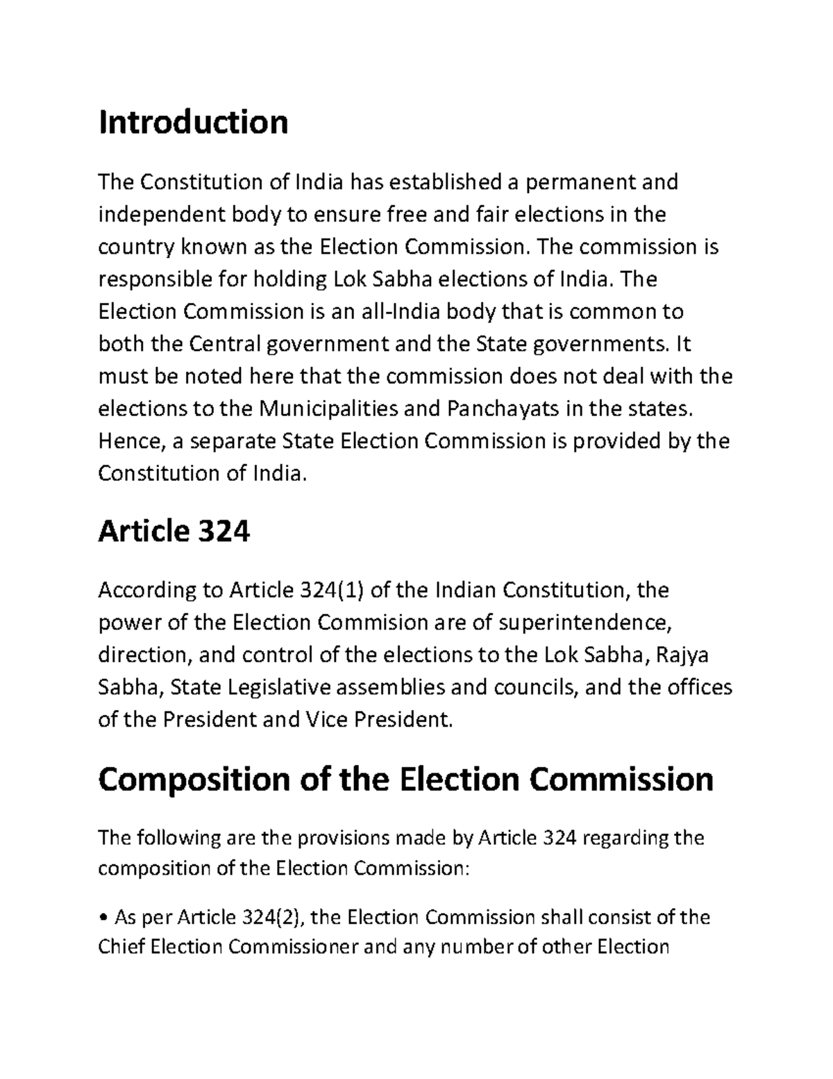Election Commission - The commission is responsible for holding Lok ...
