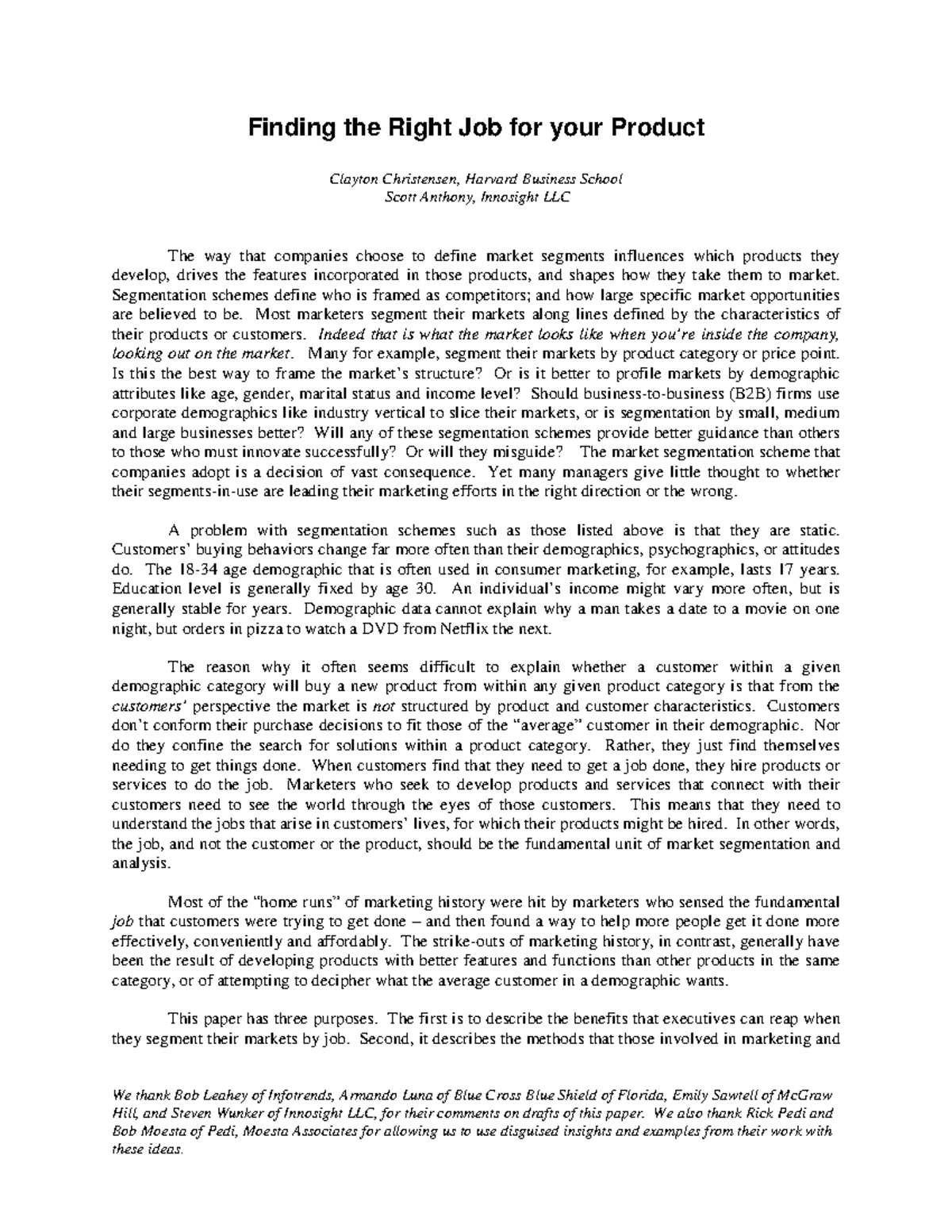 Finding the right job for your product working paper finding the