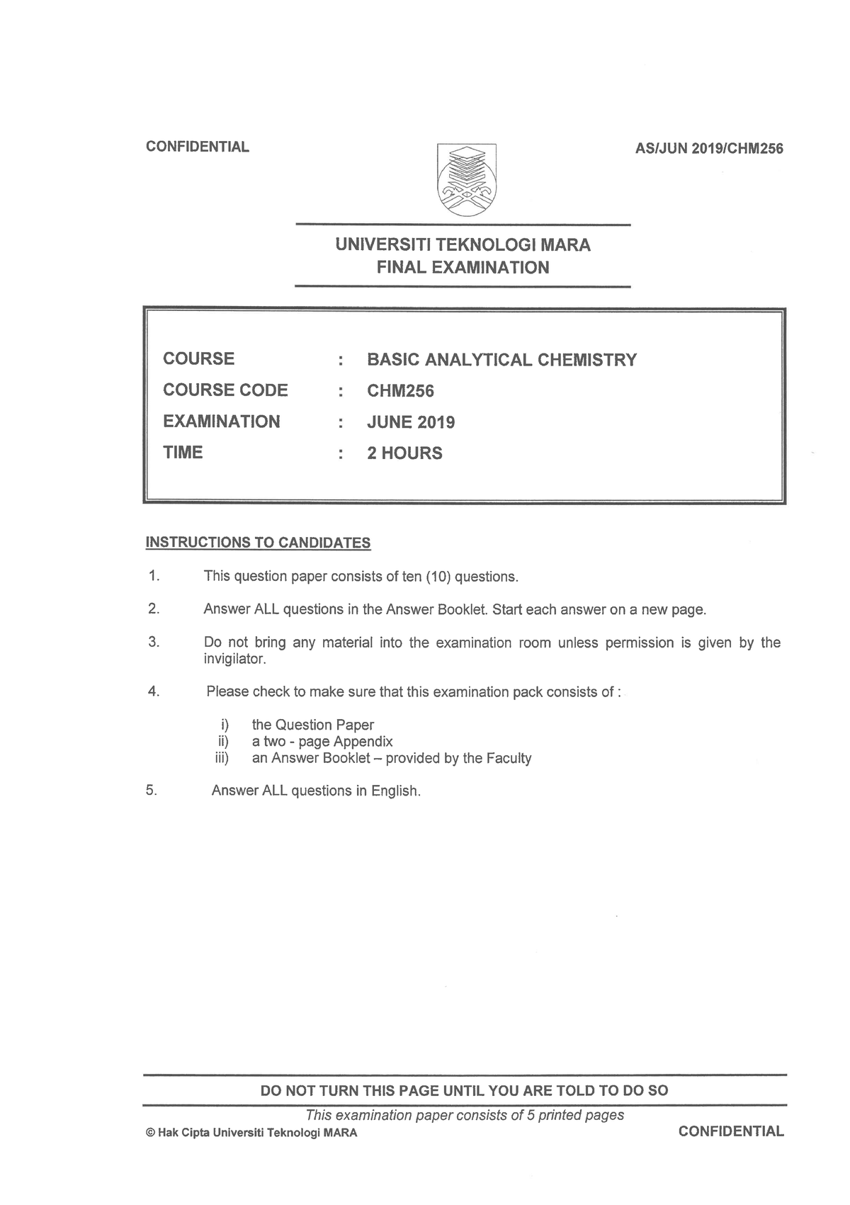 CHM256 JUN 2019 - Basic Analytical Chemistry - Studocu