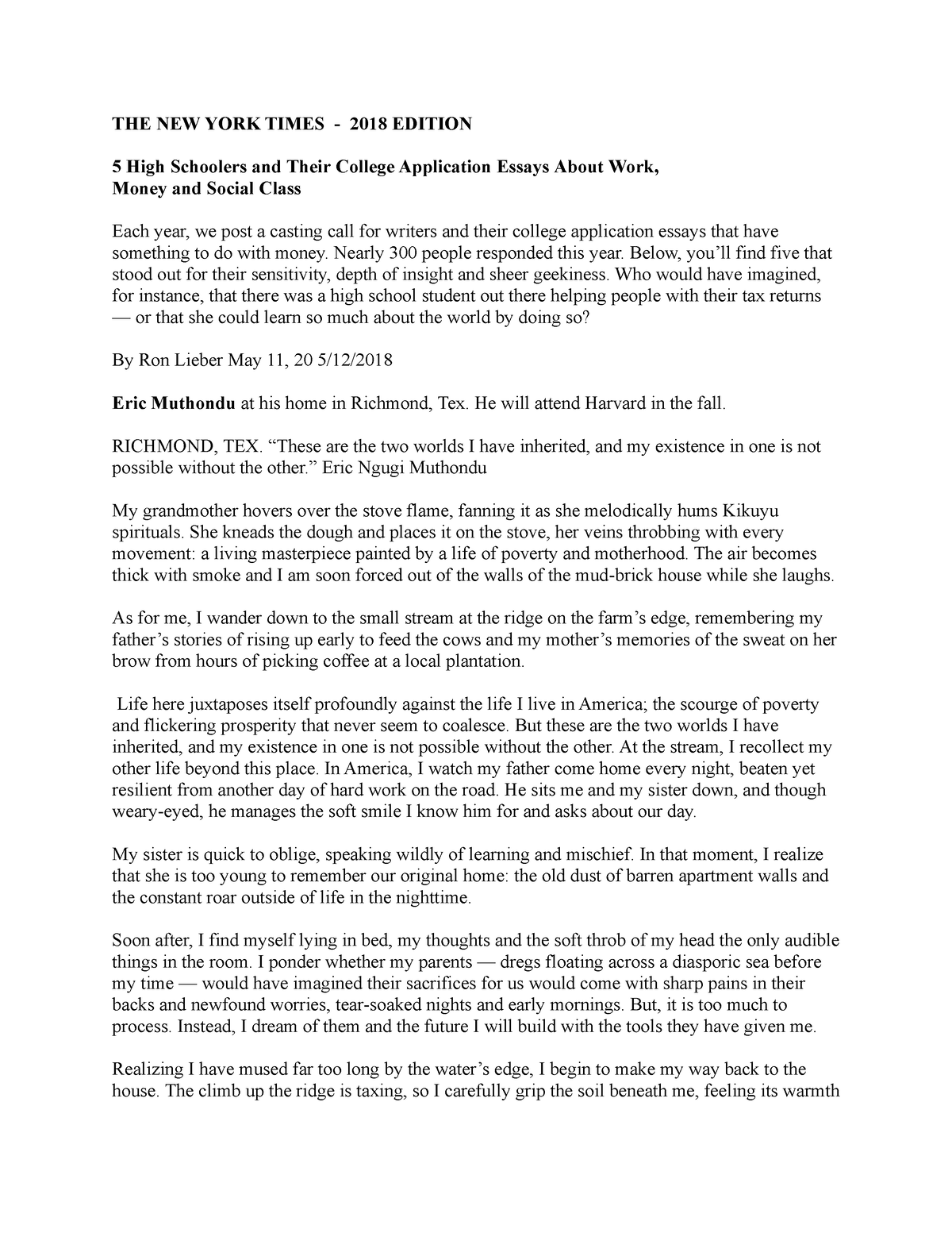 new york times student essays