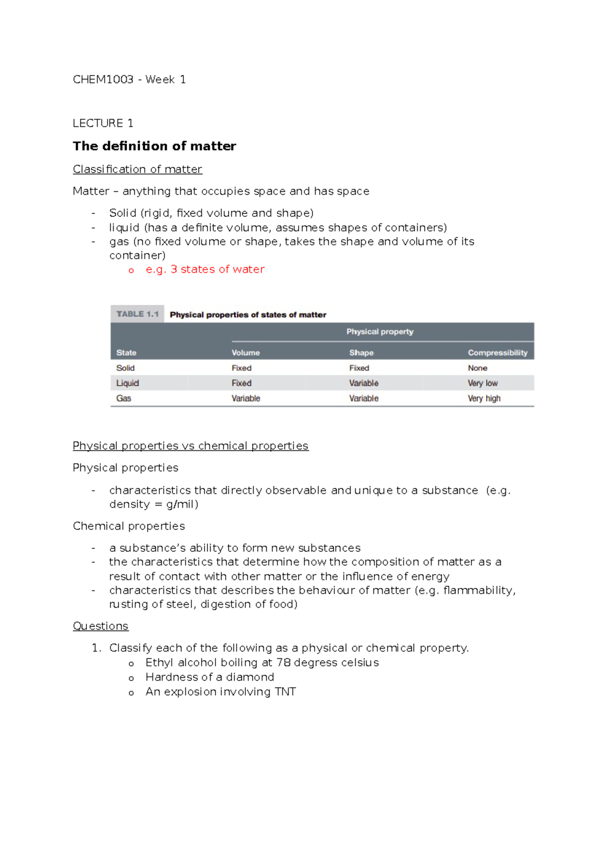 CHEM1003 Week 1 - Lecture - CHEM1003 - Week 1 LECTURE 1 The definition ...