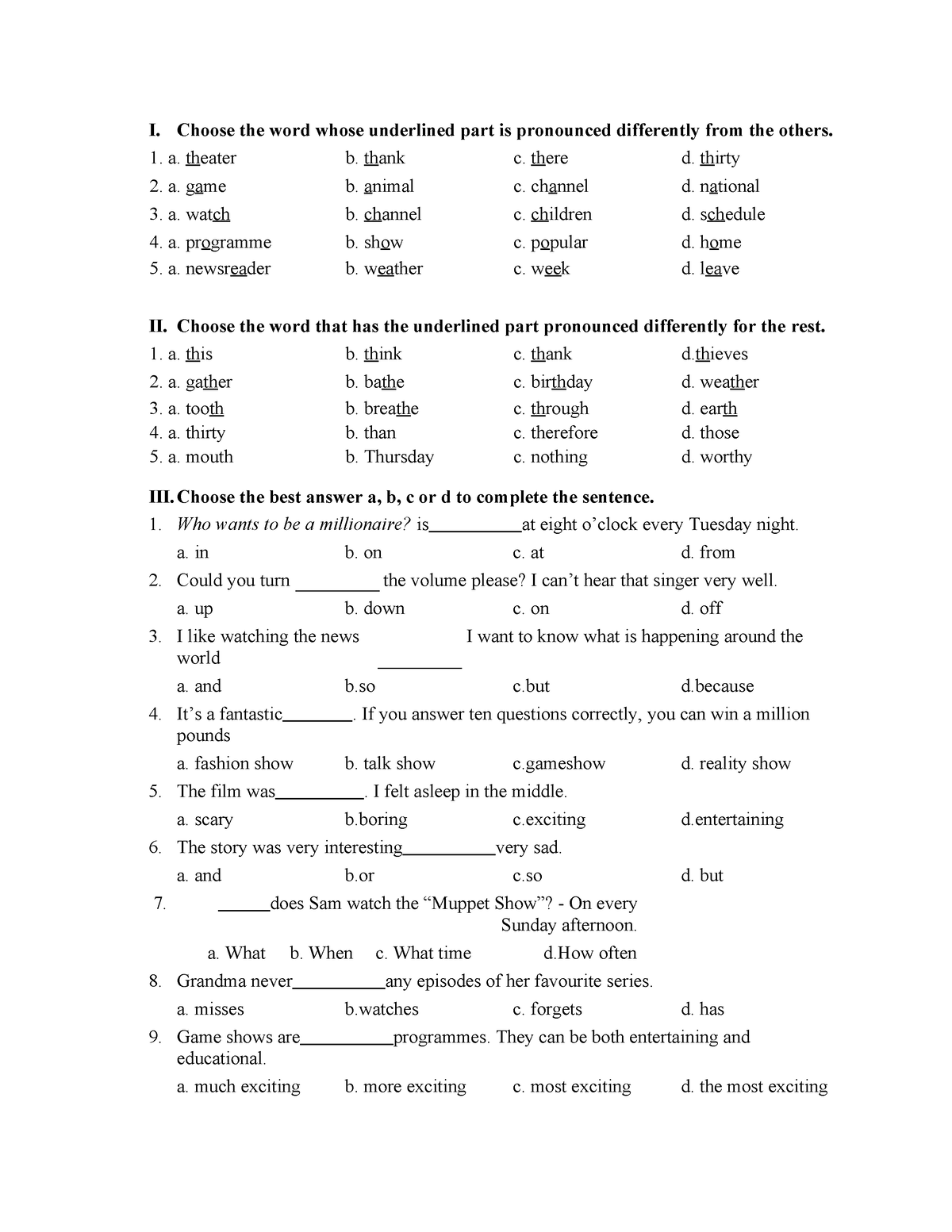 Choose The Word Whose Underlined Part Is Pronounced Differently From ...