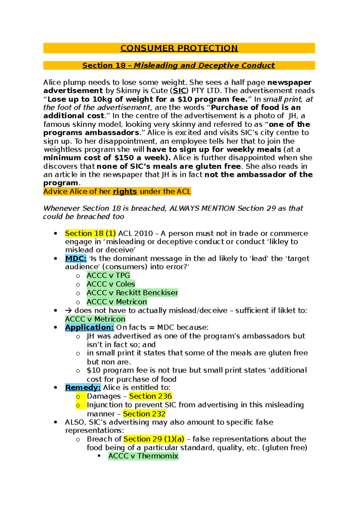 HOW TO Answer Guide - Business Law - CONSUMER PROTECTION Section 18 ...
