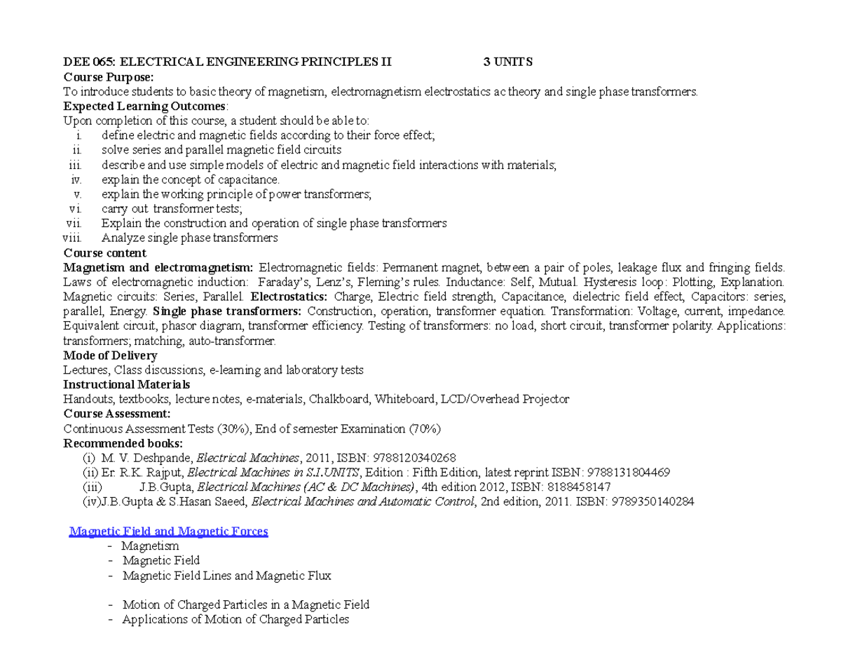 DEE 065 - LESSON NOTES - DEE 065: ELECTRICAL ENGINEERING PRINCIPLES II ...