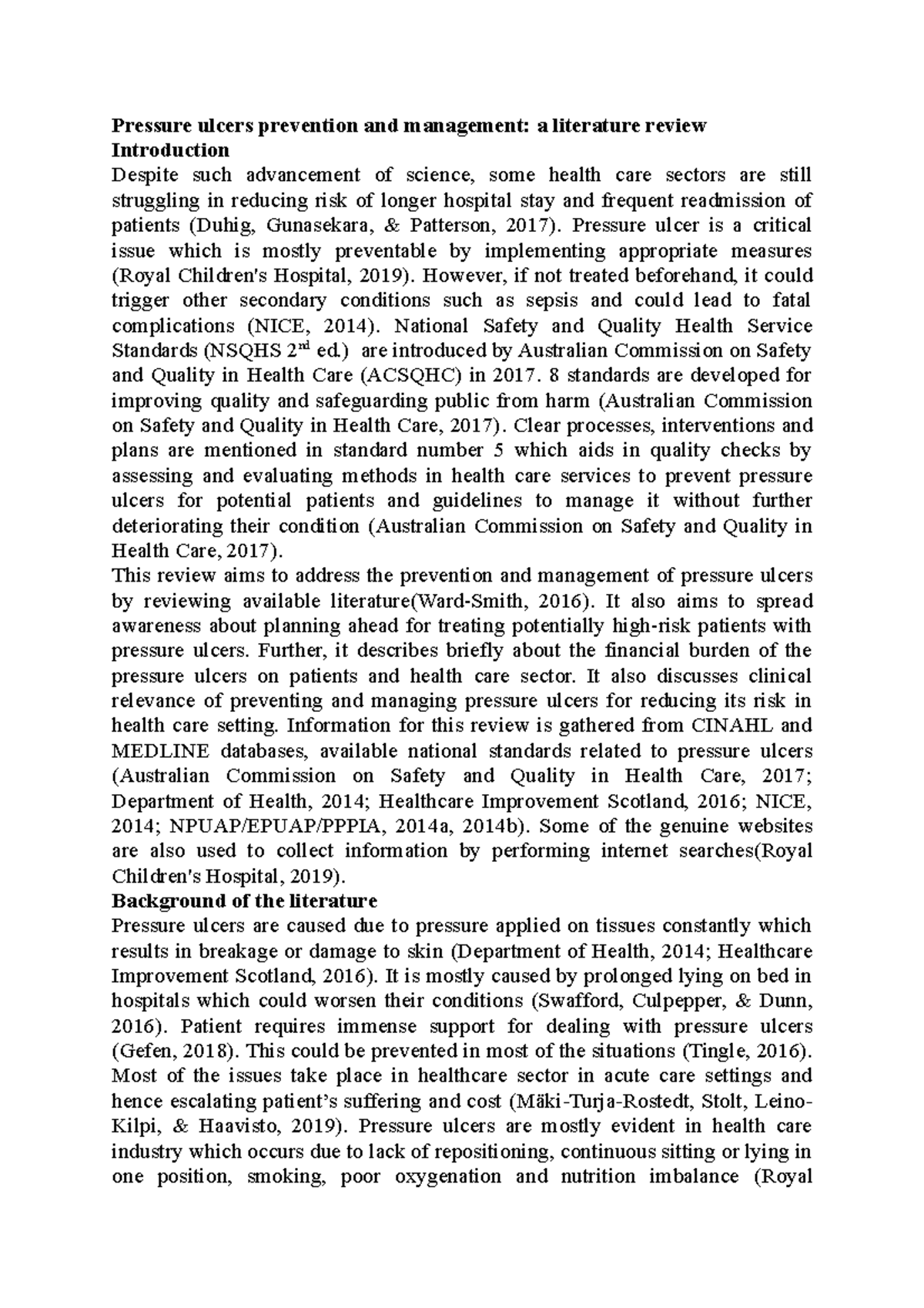 Second draft - Pressure ulcer prevention and management - Pressure ...