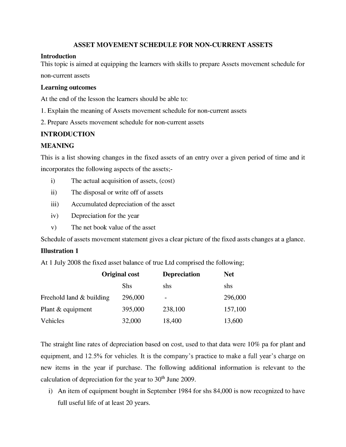 movement-schedule-of-non-current-assets-asset-movement-schedule-for