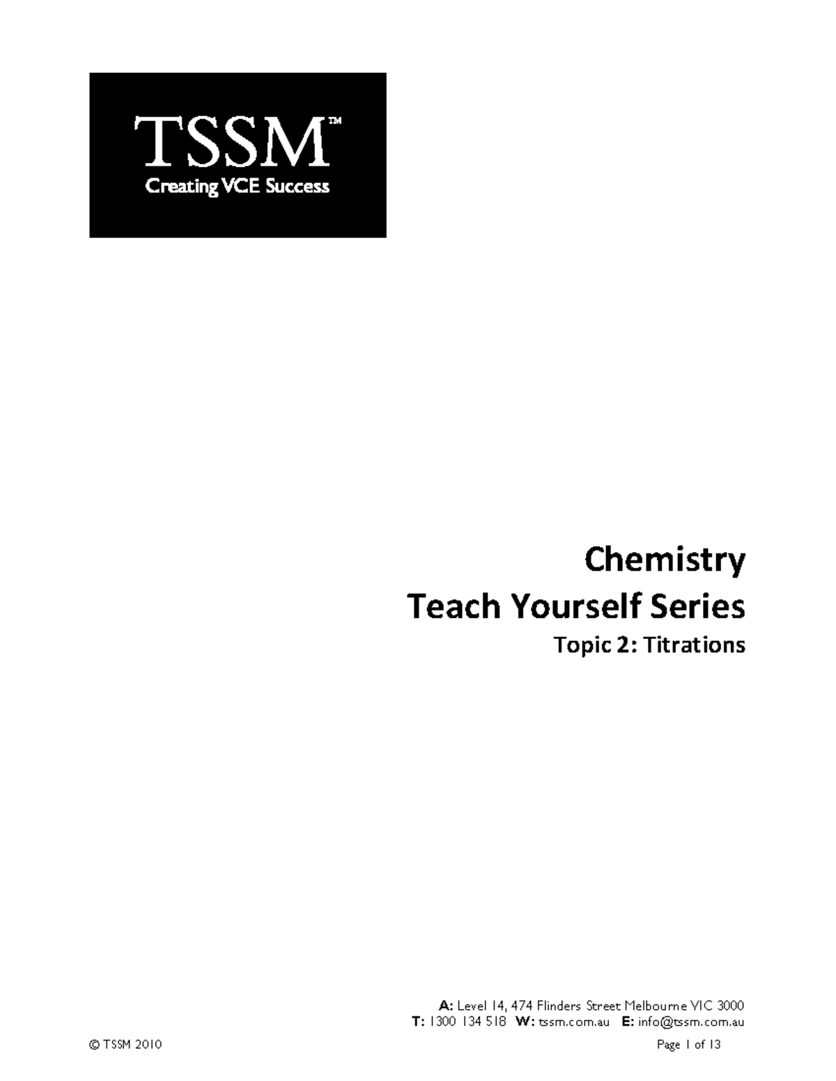 TSSM Titrations Chemistry Teach Yourself Series Topic 2 Titrations