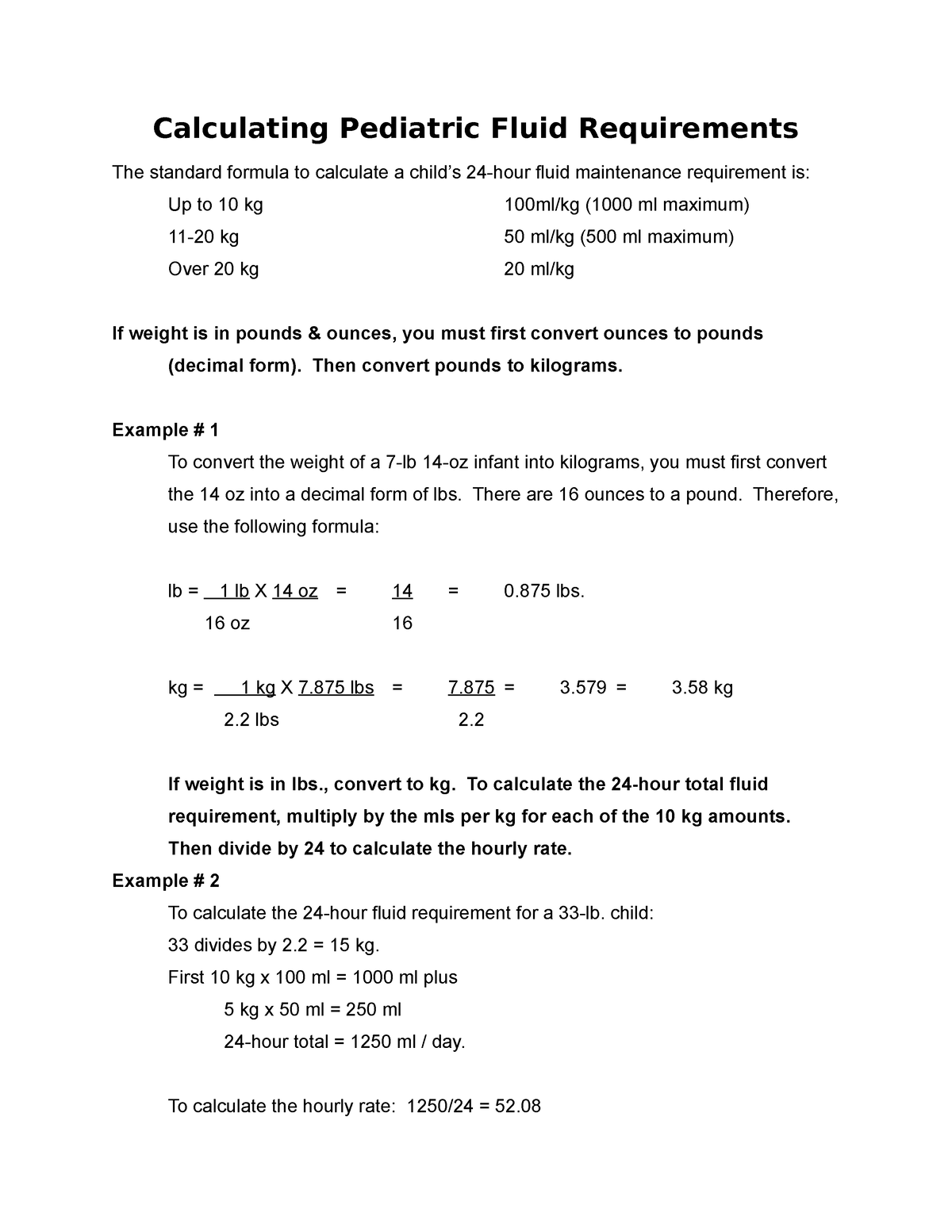 Daily Fluids Requirements - Calculating Pediatric Fluid Requirements ...