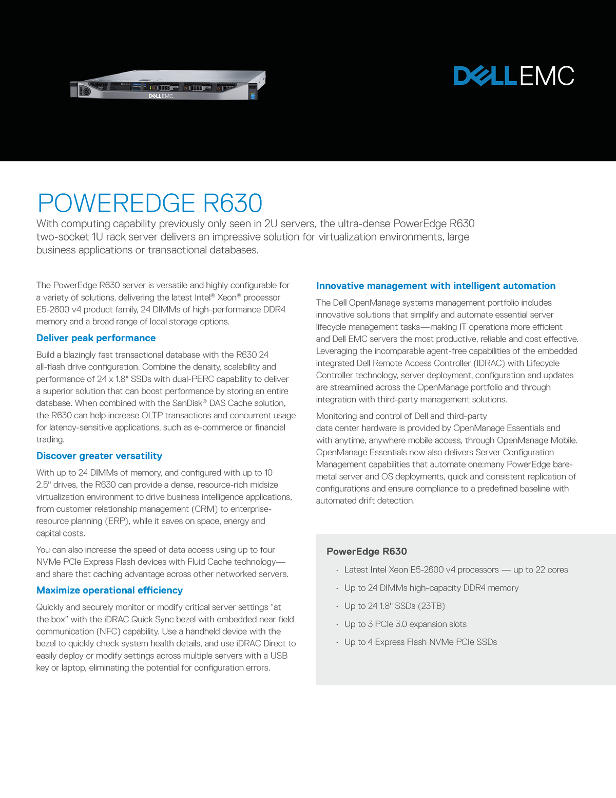 Dell Poweredge R Spec Sheet Poweredge R With Computing Capability