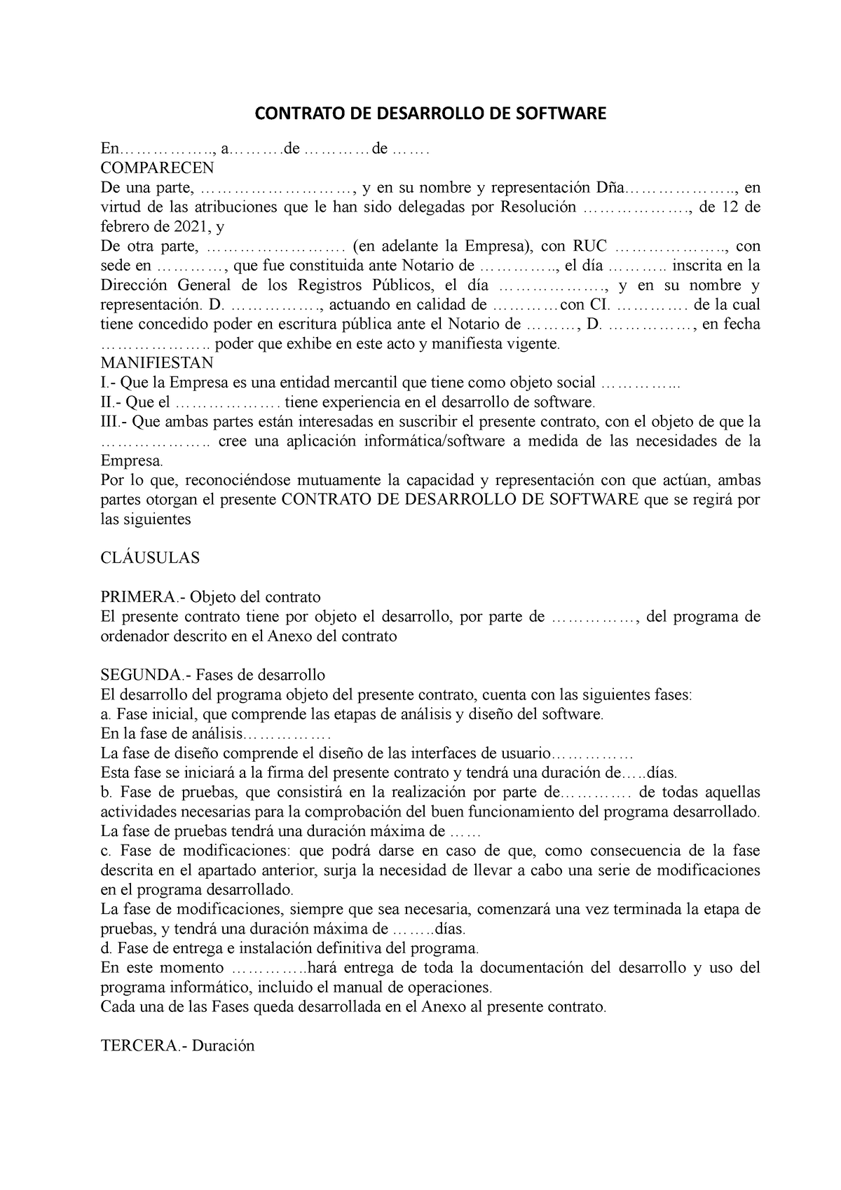 Contrato De Desarrollo De Software Contrato De Desarrollo De Software En 4560