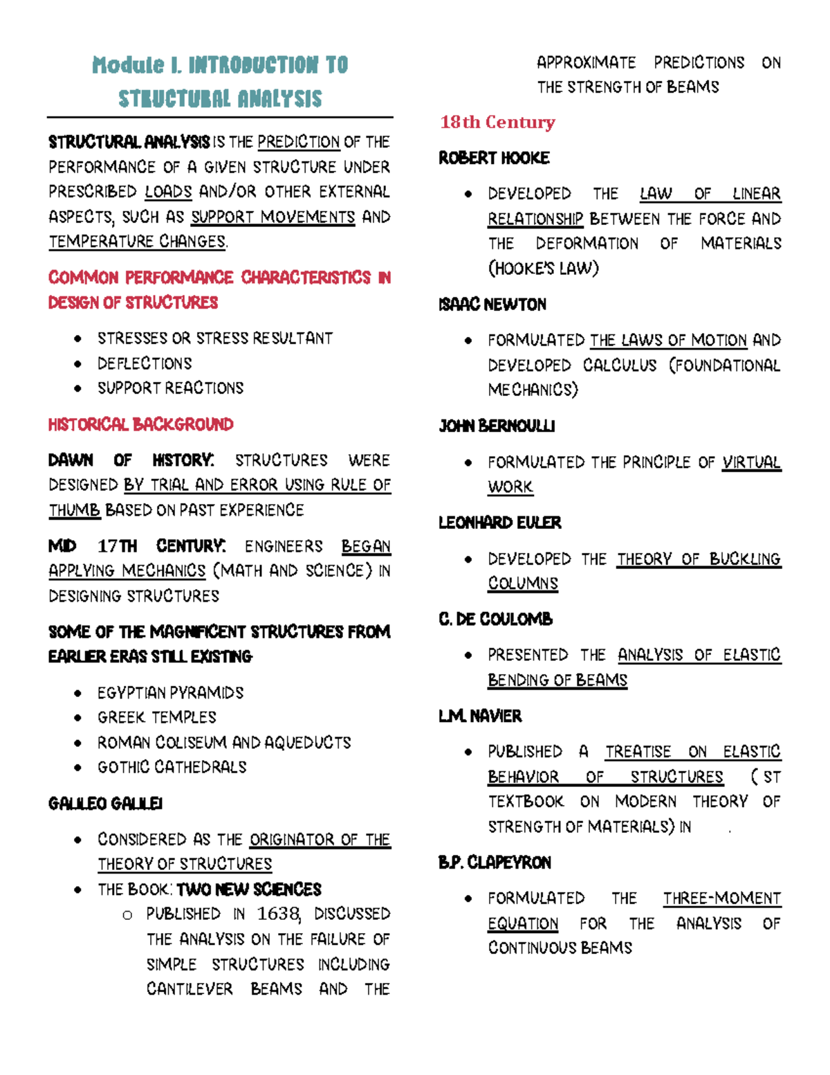 Theory of Structures Notes - STRUCTURAL ANALYSIS is the prediction of ...