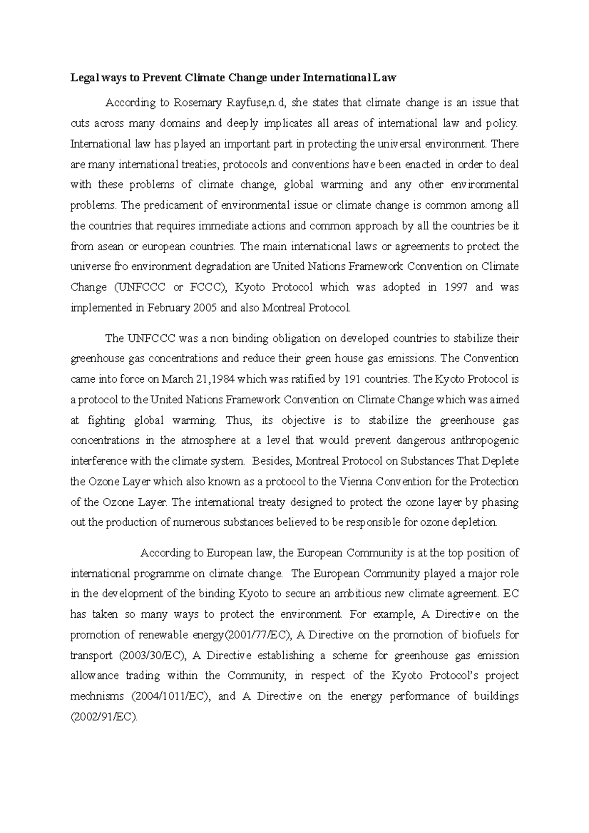 Legal Ways To Prevent Climate Change Under International Law D She States That Climate Change Is Studocu