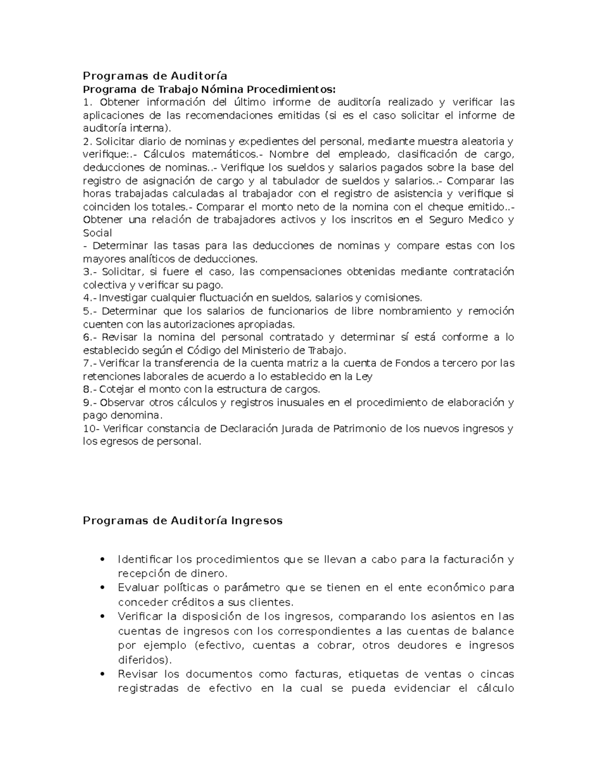 Programas de Auditoria ingresos y gastos - Programas de Auditoría ...
