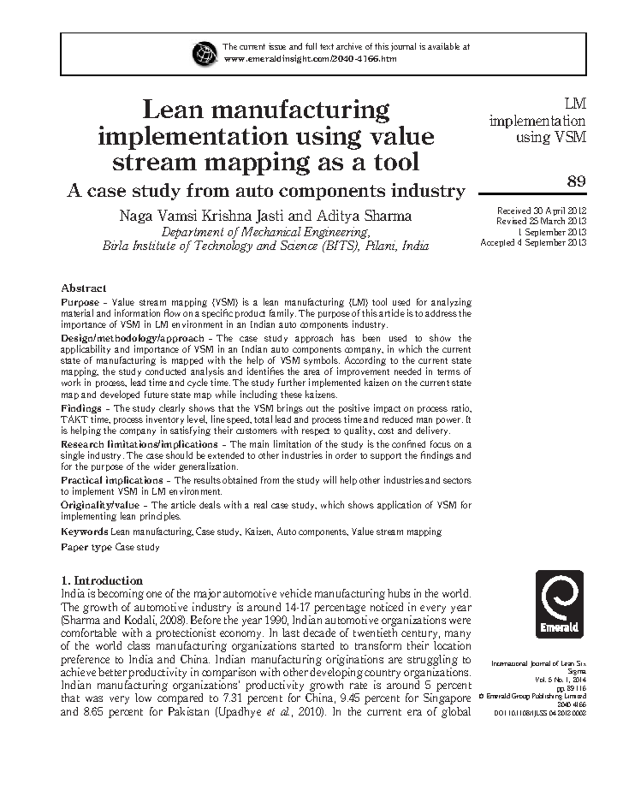 Lean manufacturing implementation using value stream mapping as a tool ...