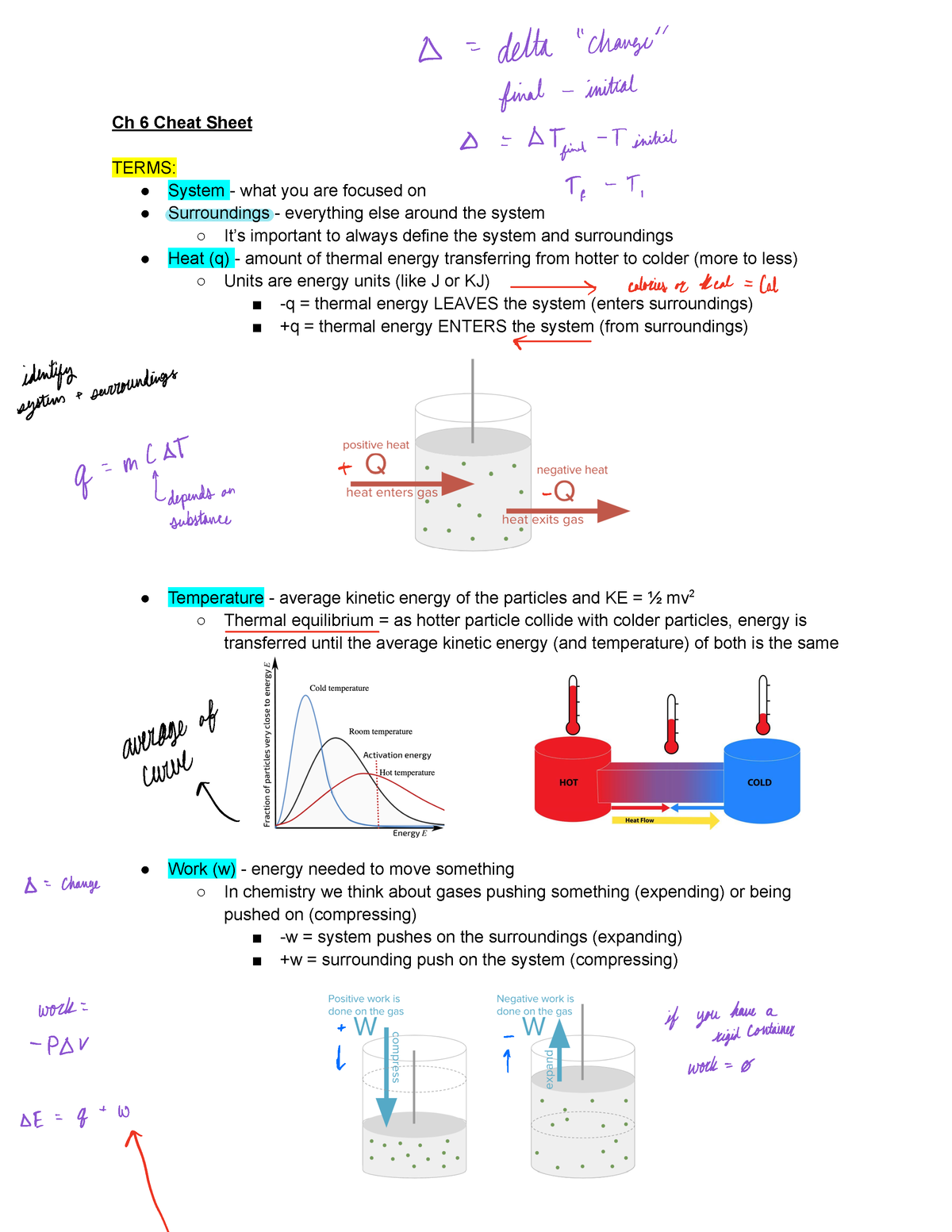 Thermodynamics cheat sheet - Ch 6 Cheat Sheet TERMS: System - what you ...