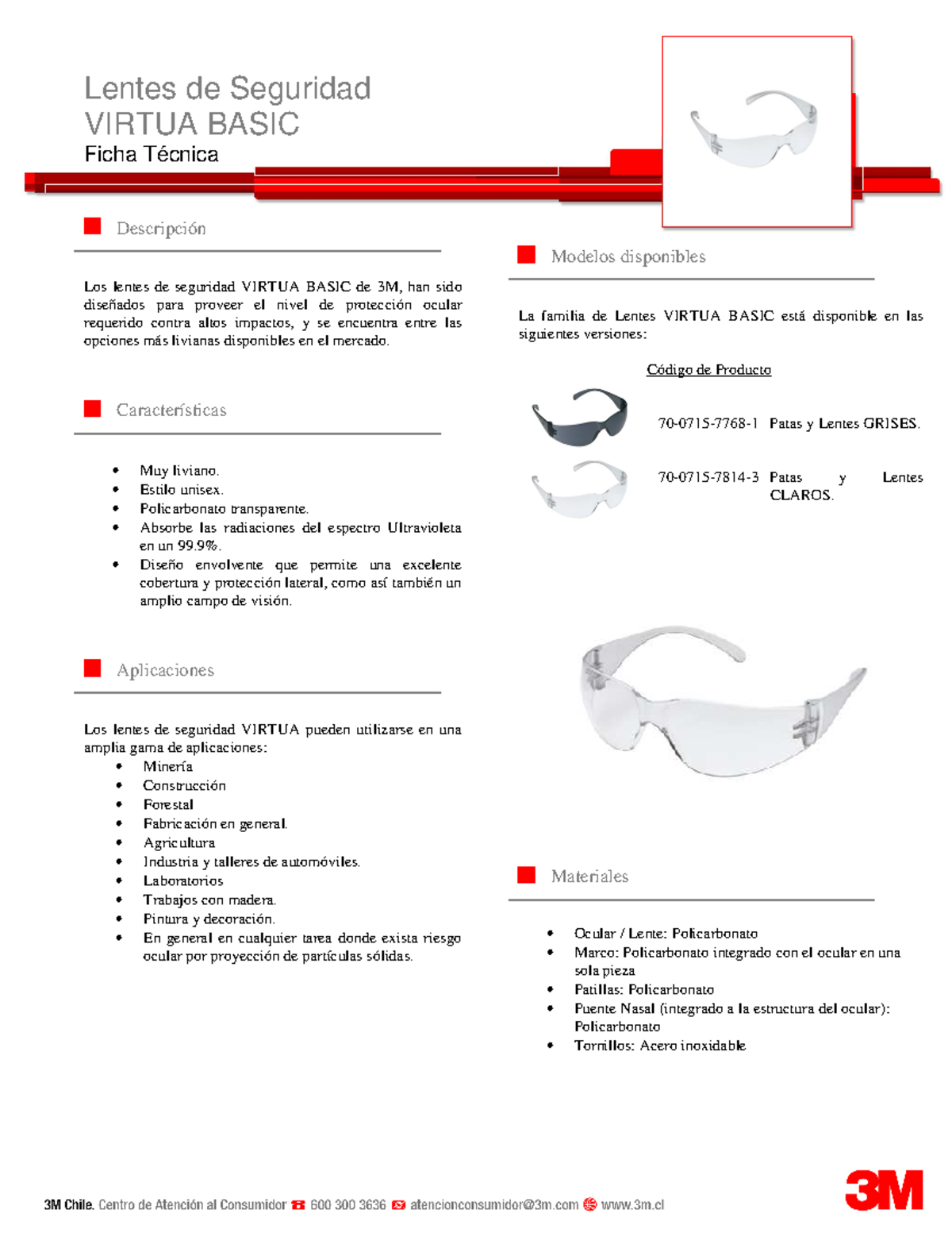 3m Prot Ocular Lente Virtua Basic Lentes De Seguridad Virtua Basic Ficha Técnica Descripción