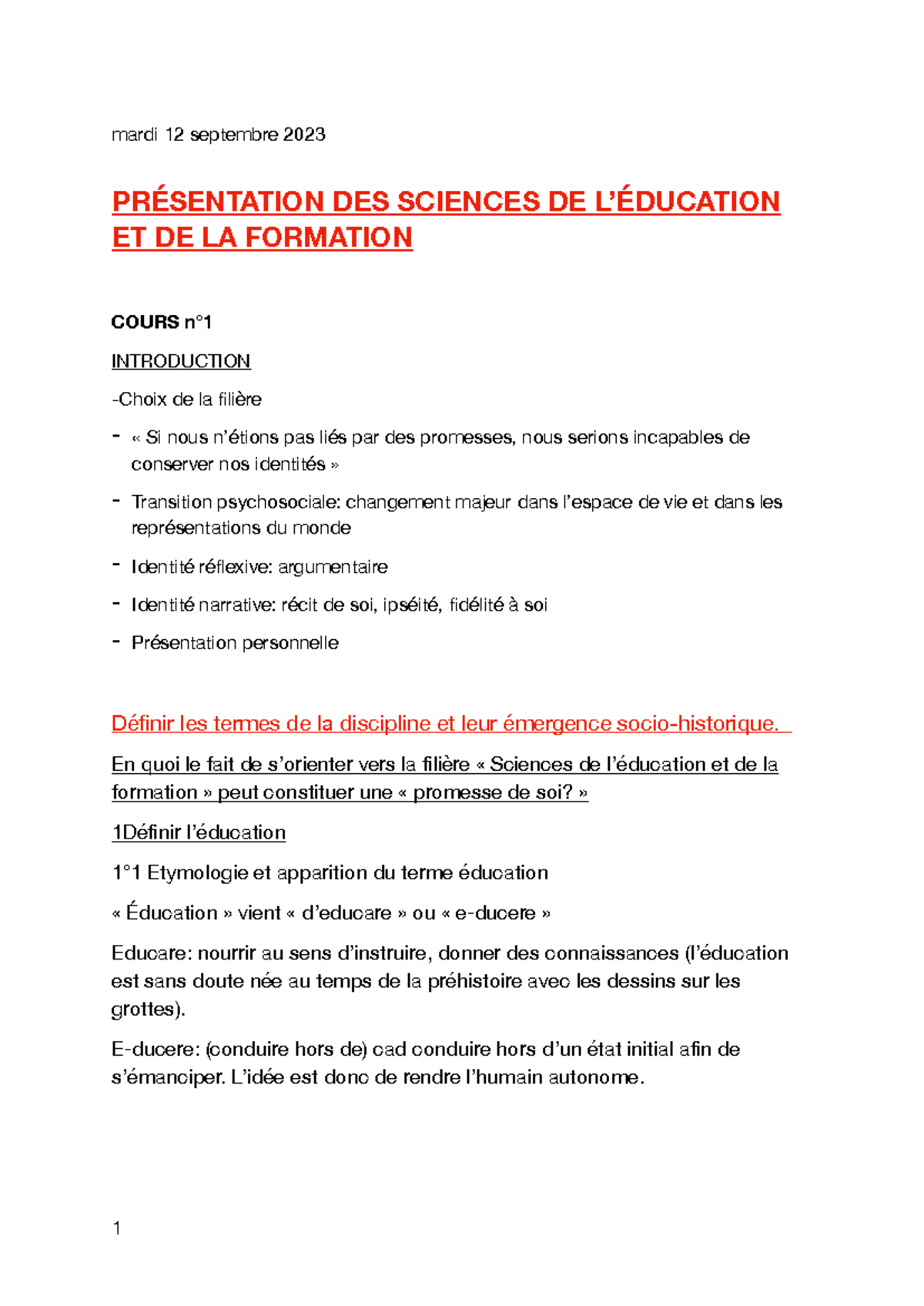 1- Présentation des sciences de l'éducation et de la formation - mardi ...