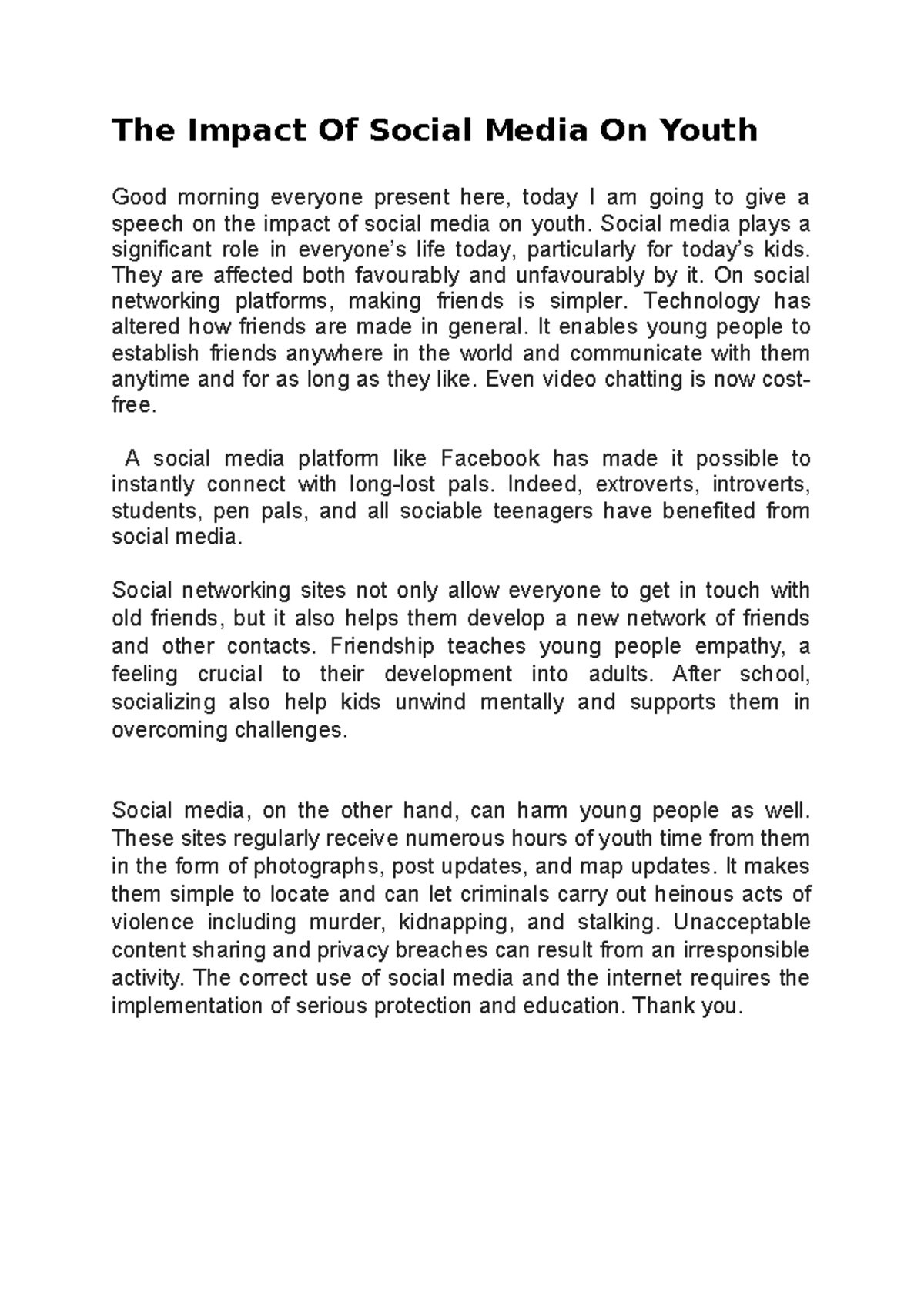 The Impact Of Social Media On Youth - Social media plays a significant ...