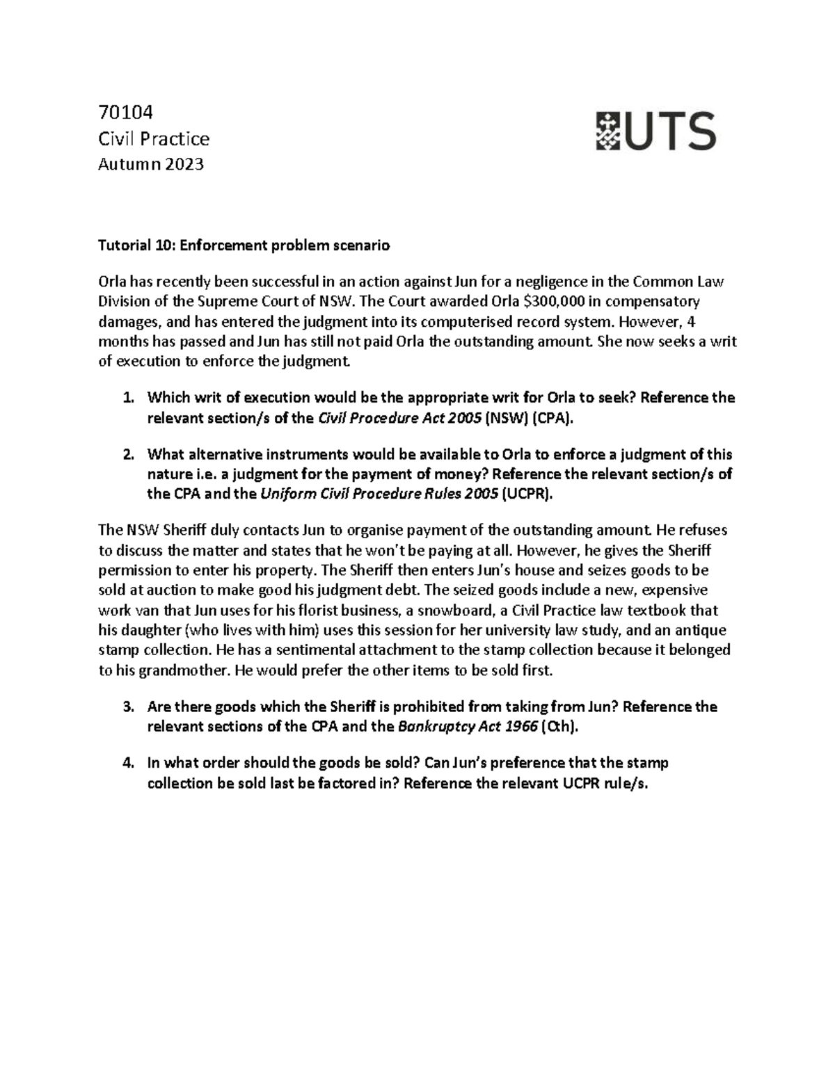 Enfiocement problem - Enforcement - 070104 - Studocu