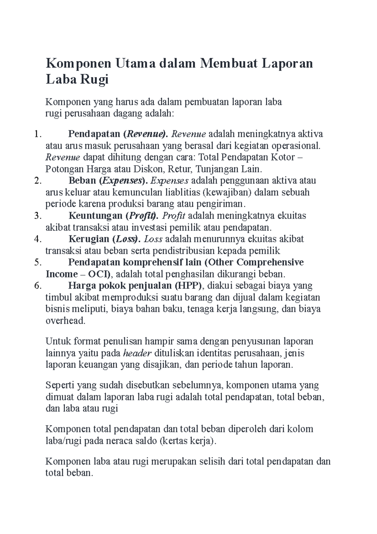 Komponen Utama Dalam Membuat Laporan LABA RUGI 2021 - Komponen Utama ...