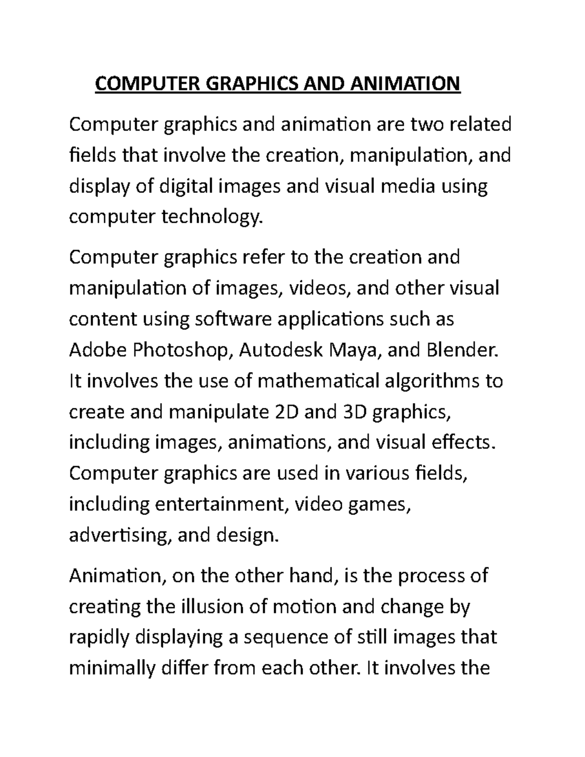Computer Graphics AND Animation - COMPUTER GRAPHICS AND ANIMATION ...