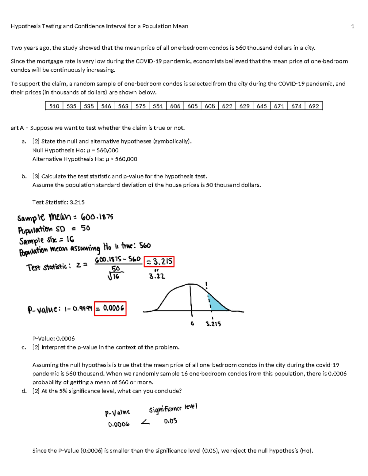 assignment enlgis - Hypothesis Testing and Confidence Interval for a ...