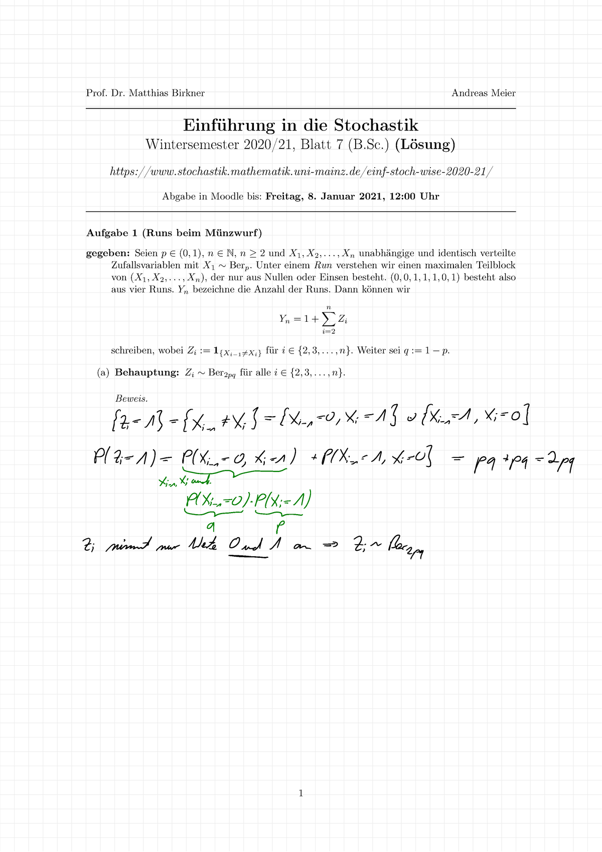 Blatt 07 BSc Loesung Voll - Prof. Dr. Matthias Birkner Andreas Meier ...