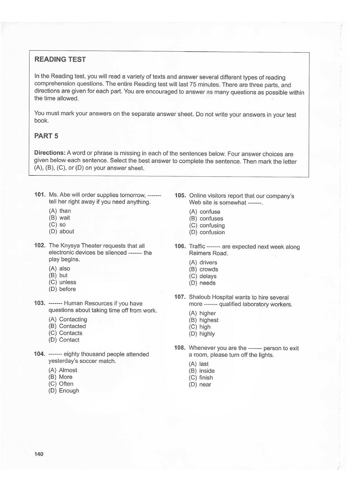 Ets2020-5 - ets2020 part 5 - TOEIC 2001 - Studocu