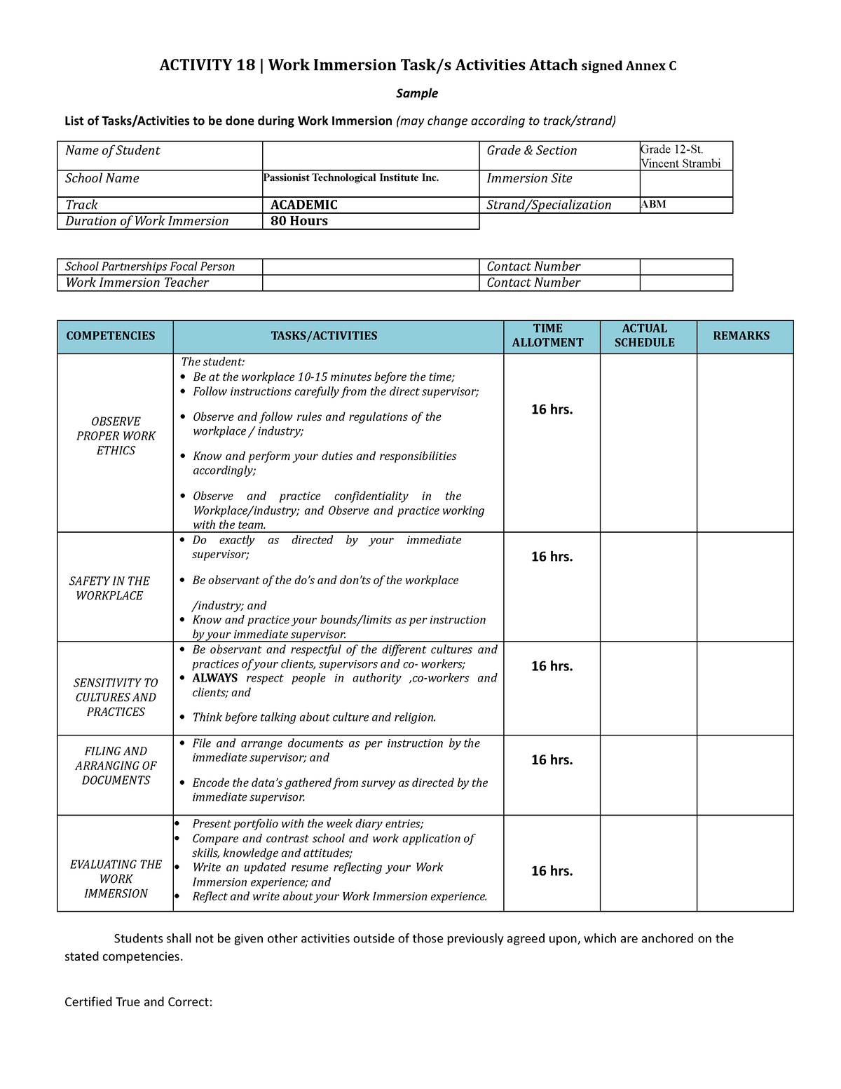 Traning Plan (ABM) - Training plan - ACTIVITY 18 | Work Immersion Task ...