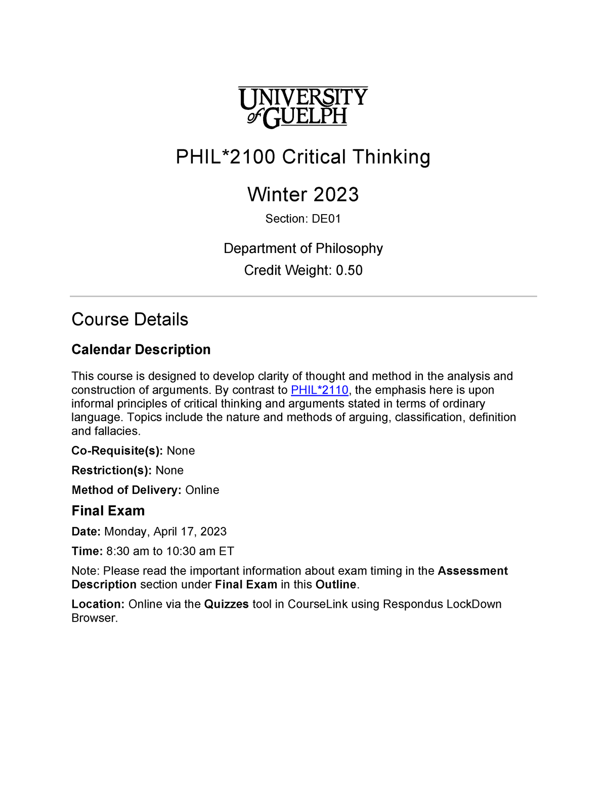 critical thinking course outline