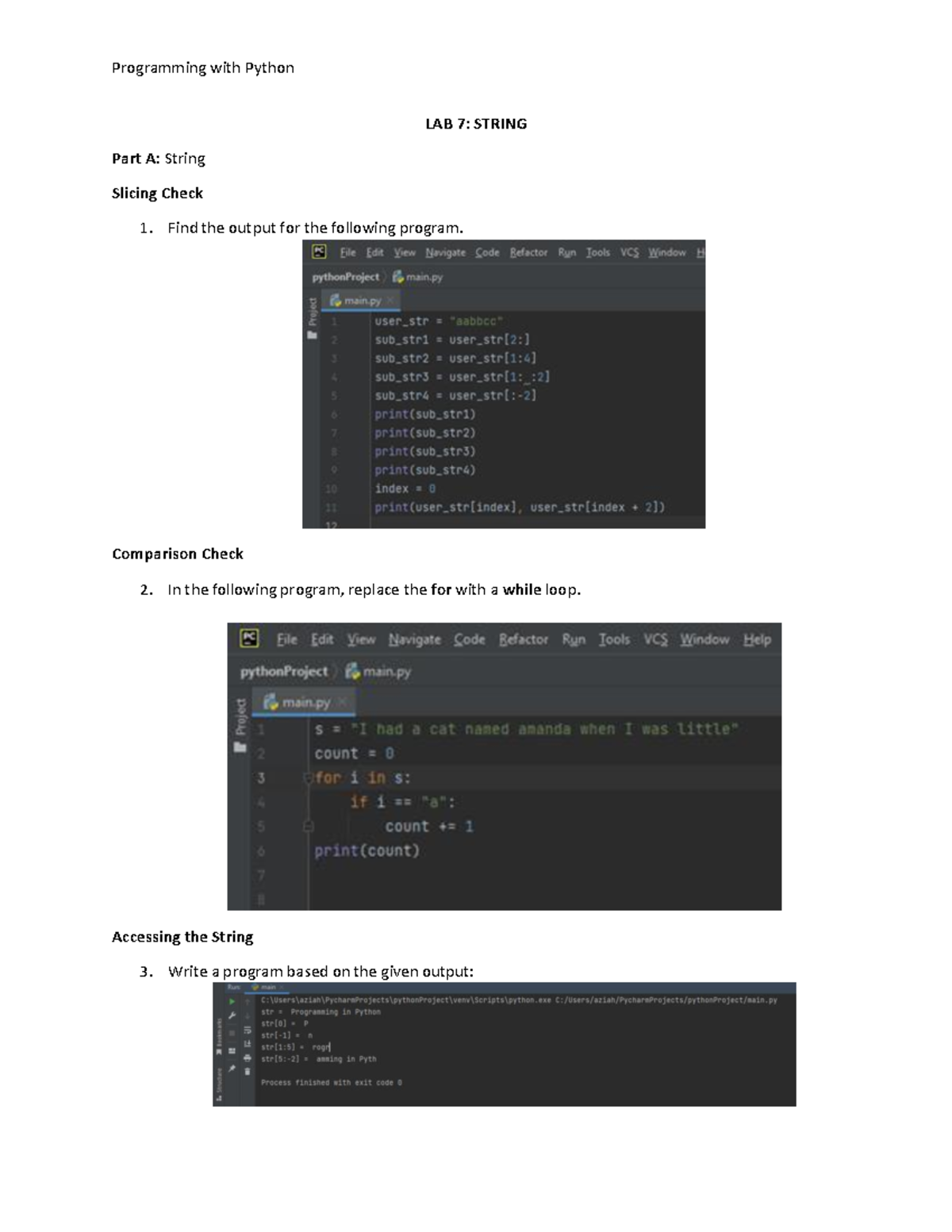 Lab 7 - String - Programming with Python - Programming with Python LAB ...