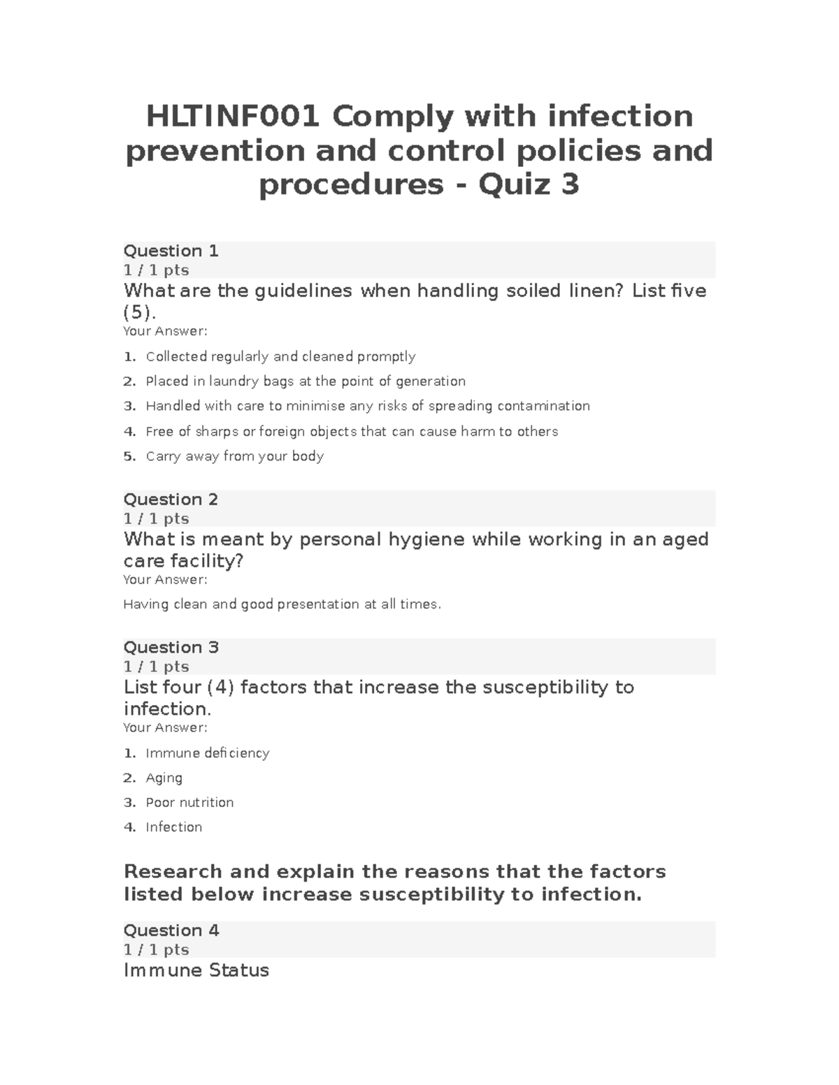 Hltinf 001 Comply with infection prevention and control policies and