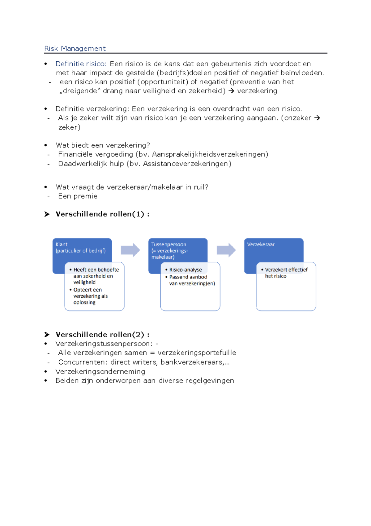 Risk Management Samenvatting Risk Management Definitie risico Een