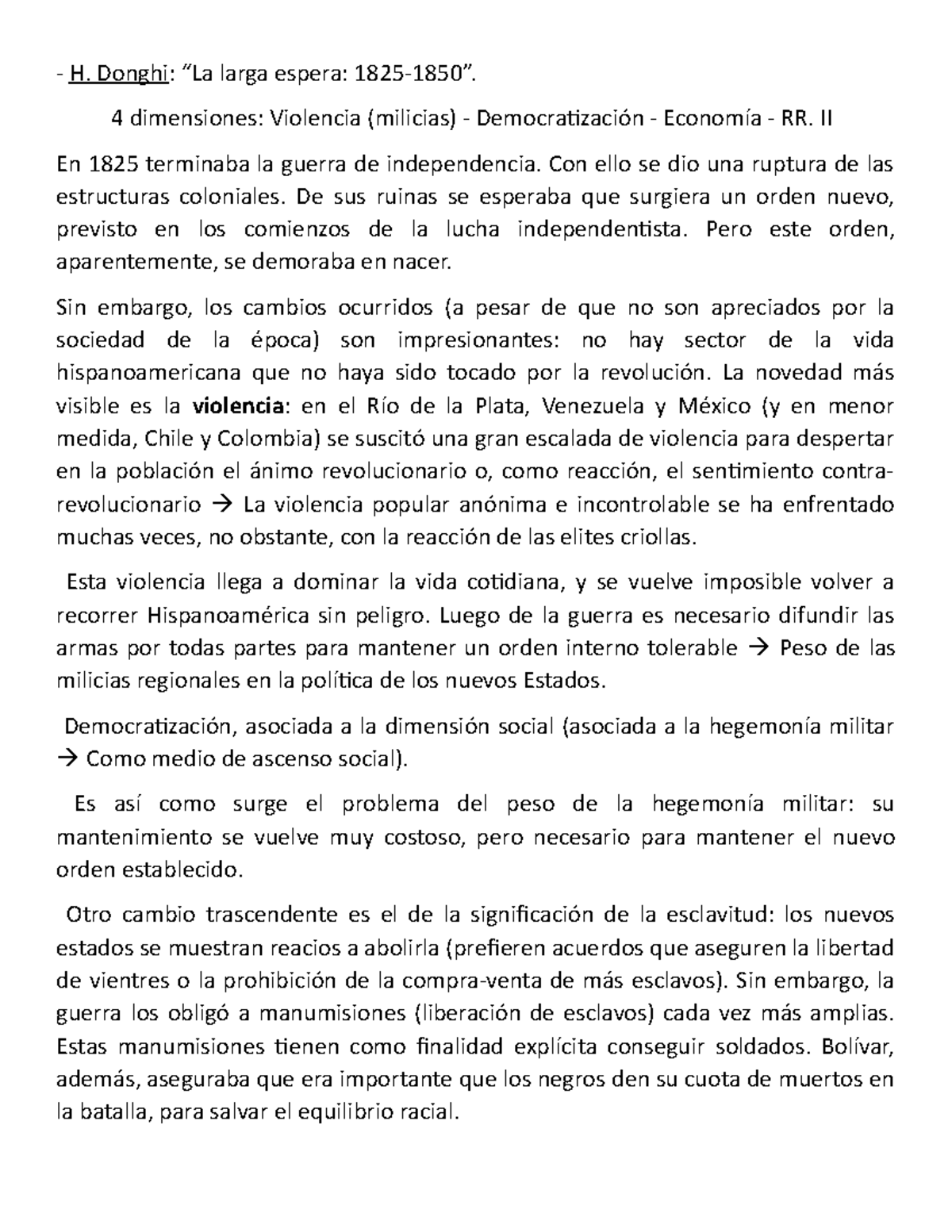 H Donghi “la Larga Espera 1825 1850” 4 Dimensiones Violencia Milicias Democratización