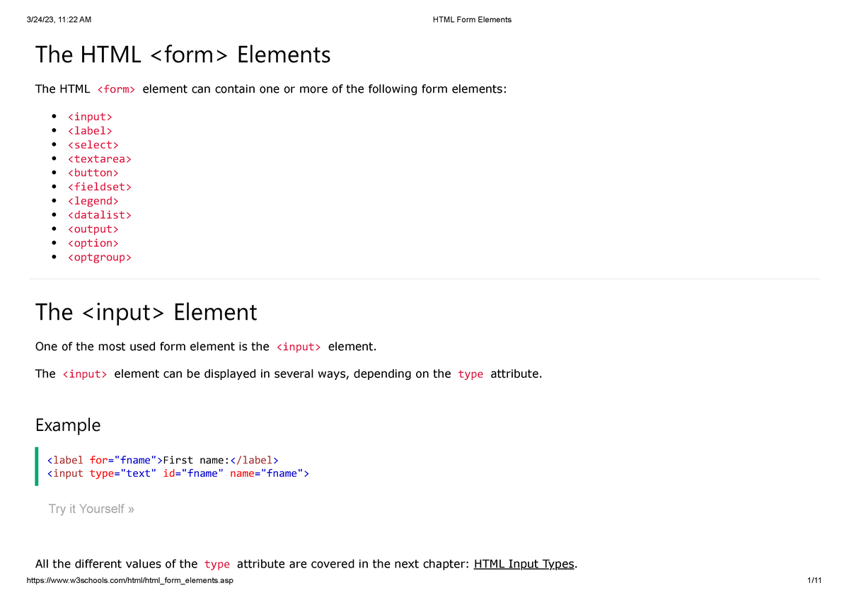 HTML Form Elements - Notes - The HTML Elements The HTML Element Can ...