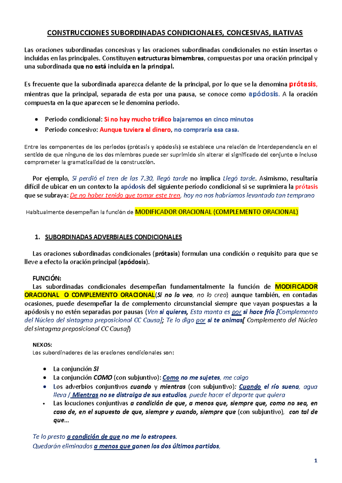 Construcciones Subordinadas Condicionales Concesivas Ilativas ...