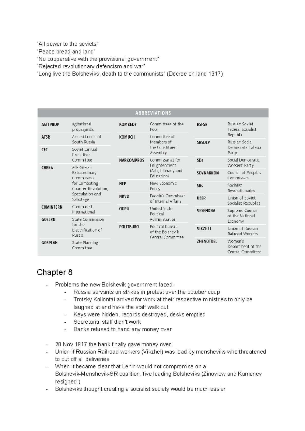 Russia Revolutions key notes - Unit 4 AOS2 (excluding chapter 12 ...