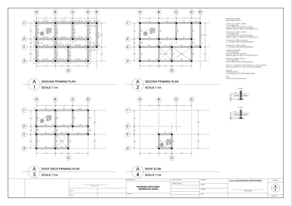 Framing Plan - Two Storey with Roofdeck - 3 3 3. 3 2 4. Estimated by a ...