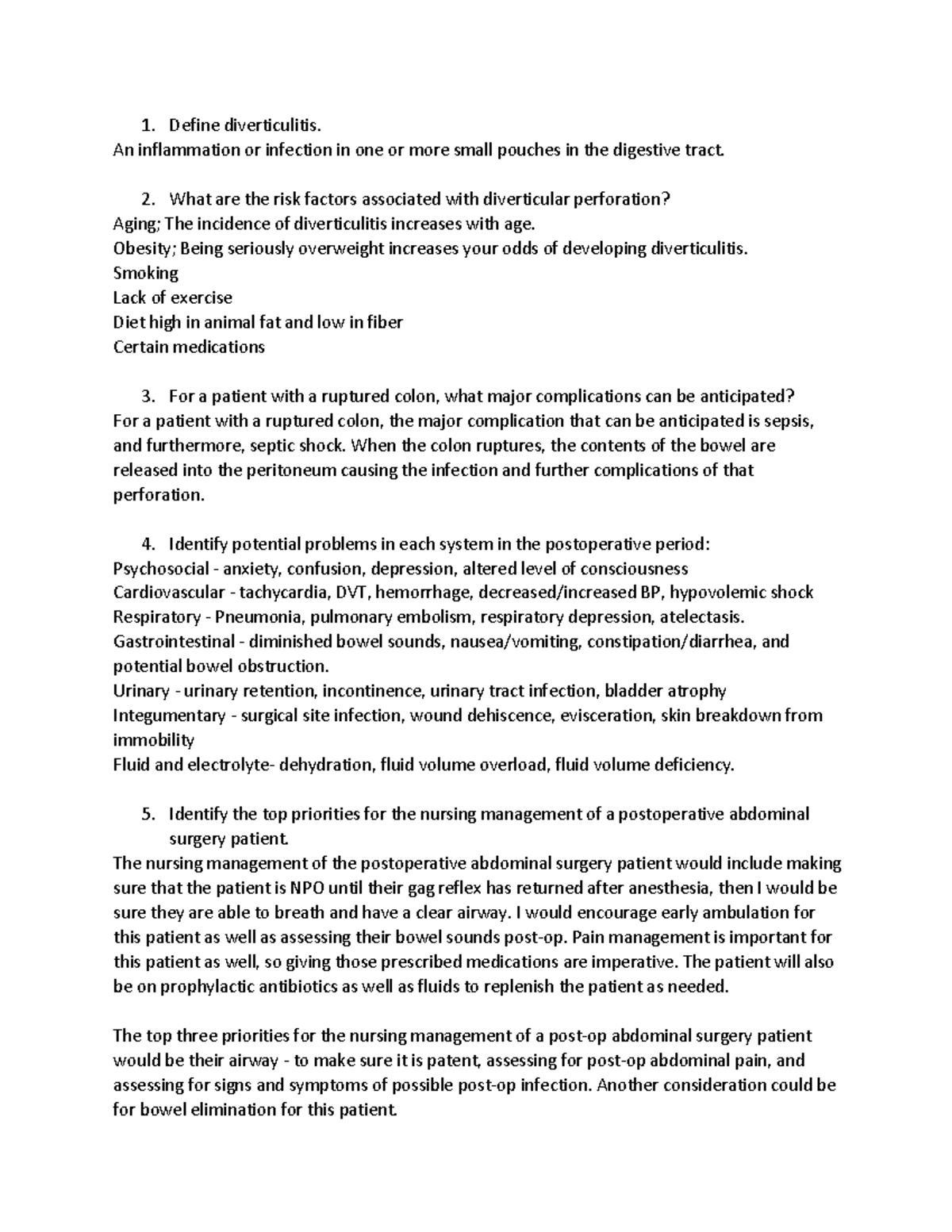 RD SIM questions - Ruptured diverticulitis sim prep answers - Define ...